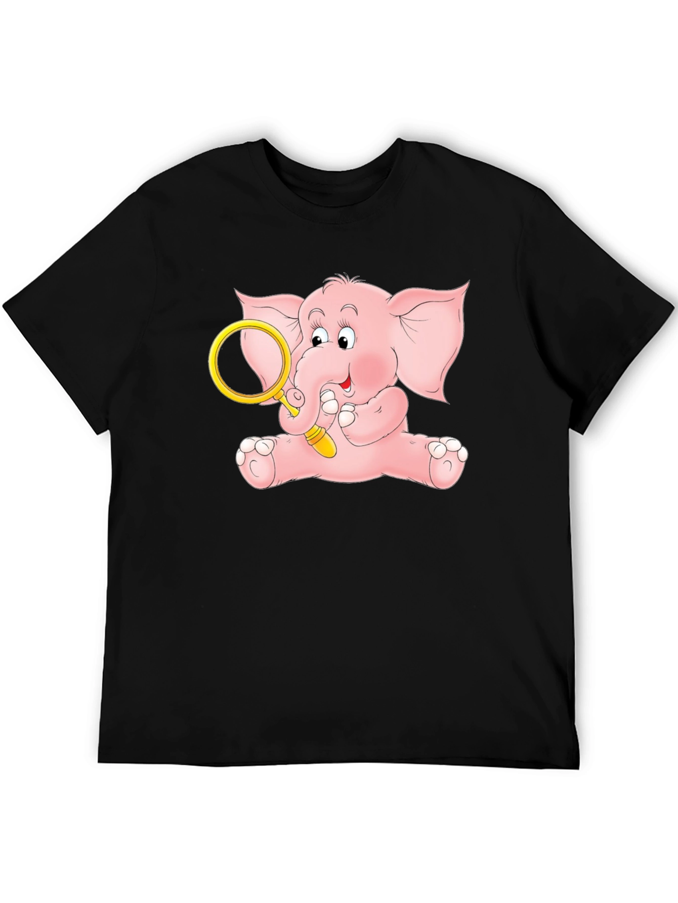 Cute Elephant Graphic Tee - Black Cotton Shirt