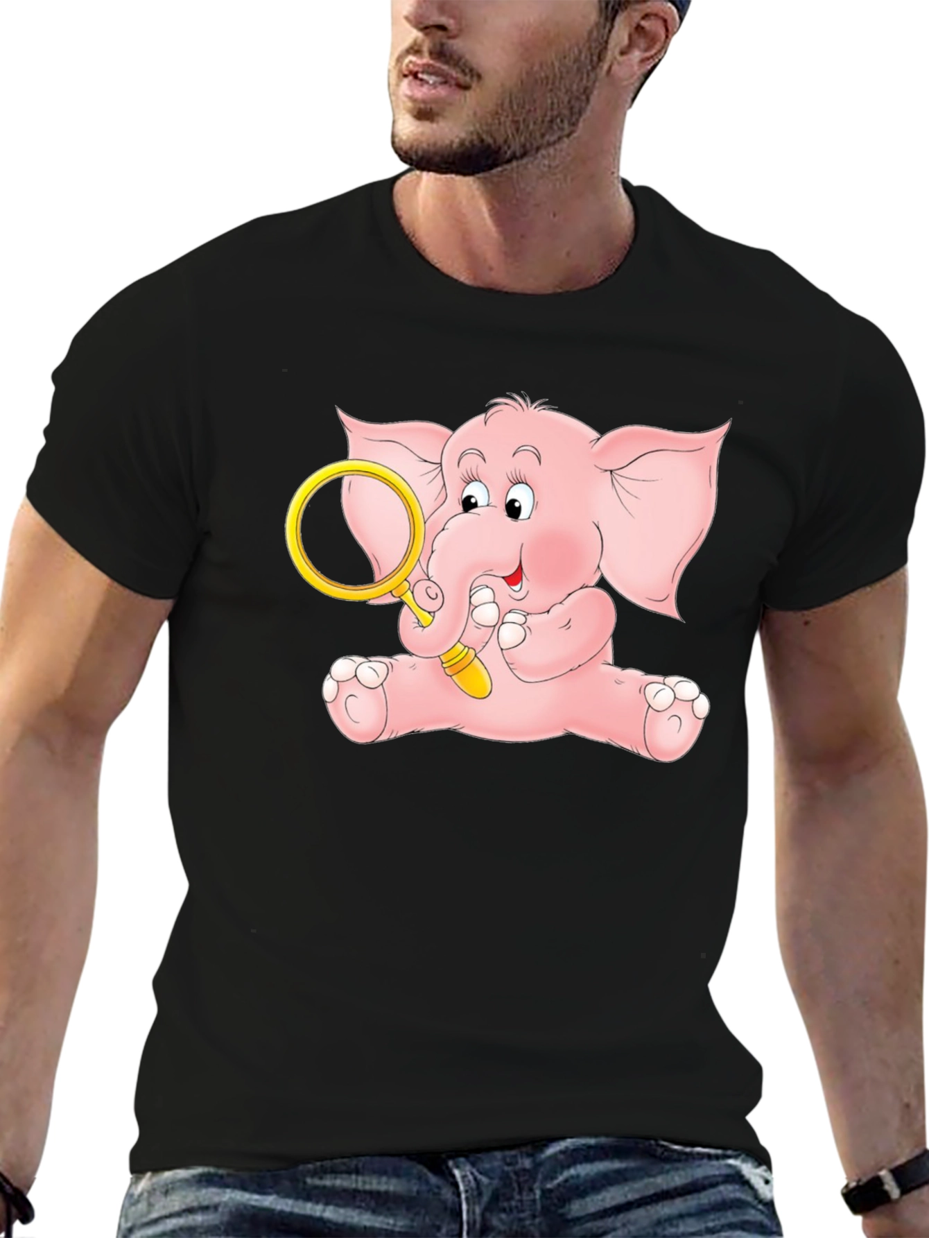 Cute Elephant Graphic Tee - Black Cotton Shirt
