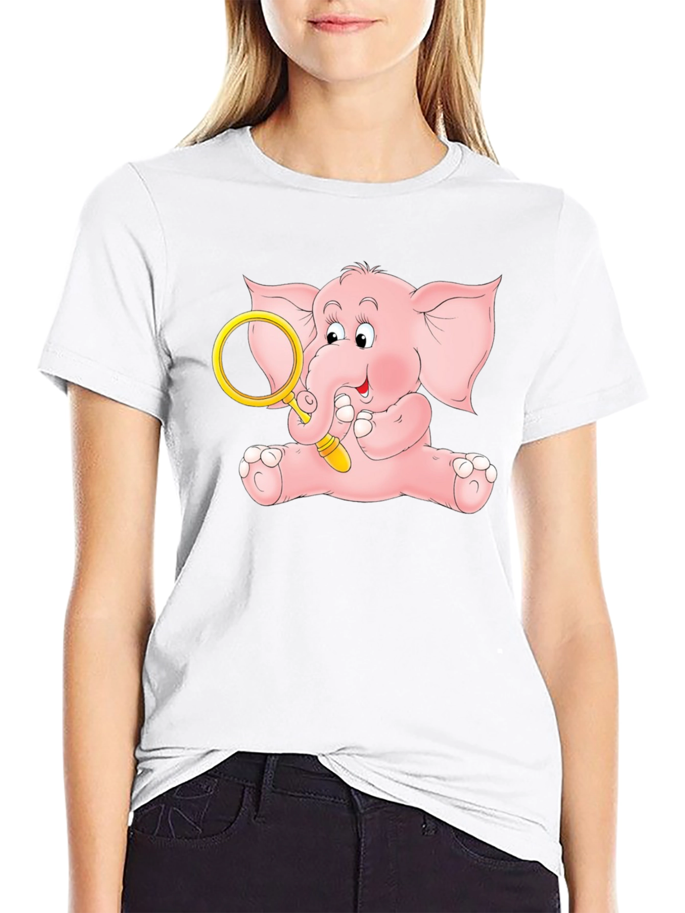 Cute Elephant Graphic Tee - Black Cotton Shirt