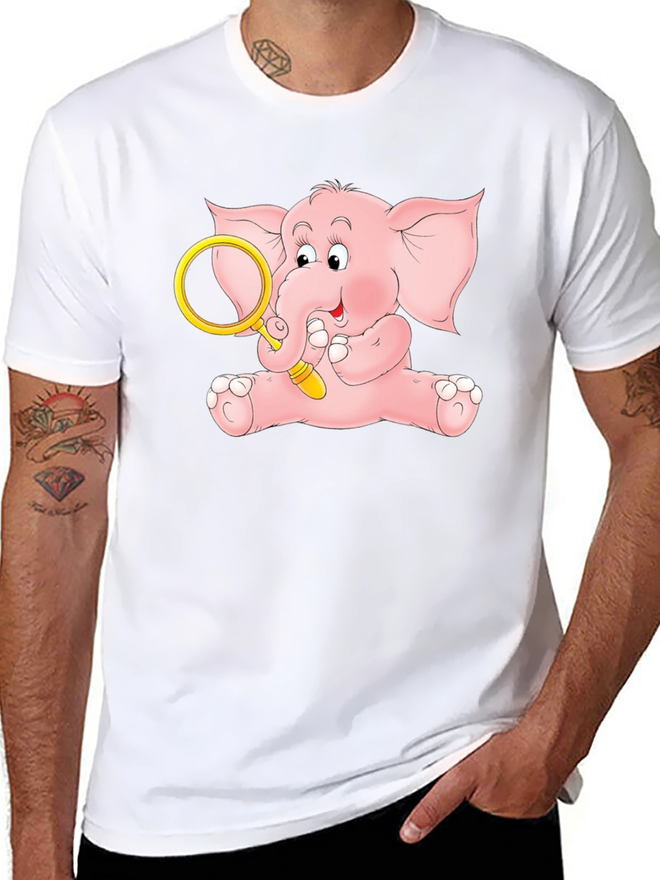 Cute Elephant Graphic Tee - Black Cotton Shirt