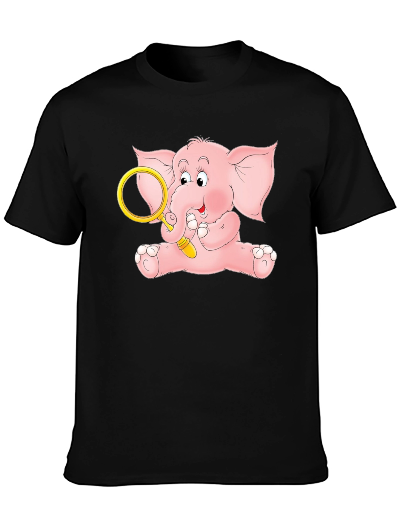 Cute Elephant Graphic Tee - Black Cotton Shirt