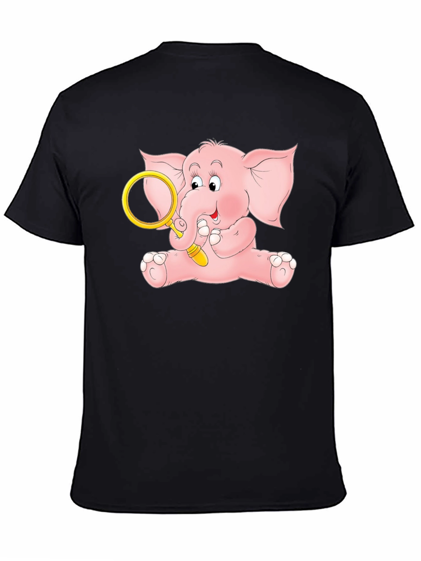 Cute Elephant Graphic Tee - Black Cotton Shirt