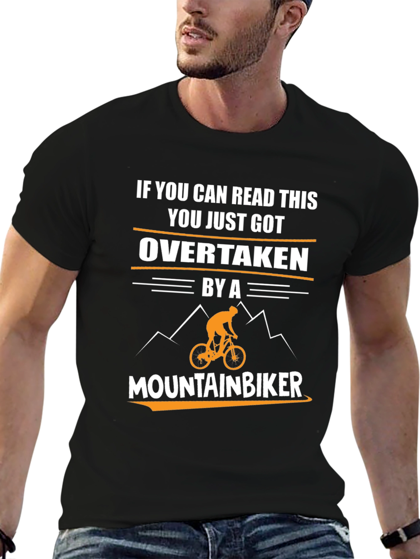 Funny Mountain Biker Graphic Tee - Overtaken