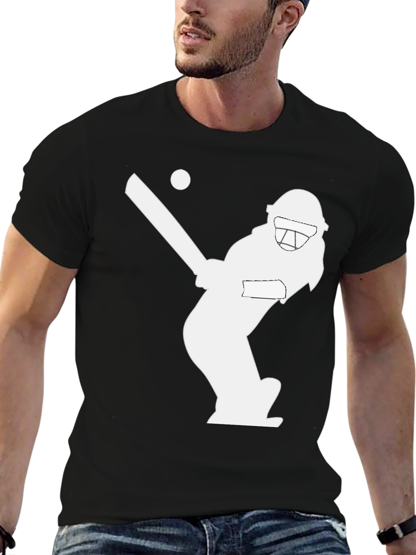 Cricket Player Graphic T-Shirt - Stylish Black Tee