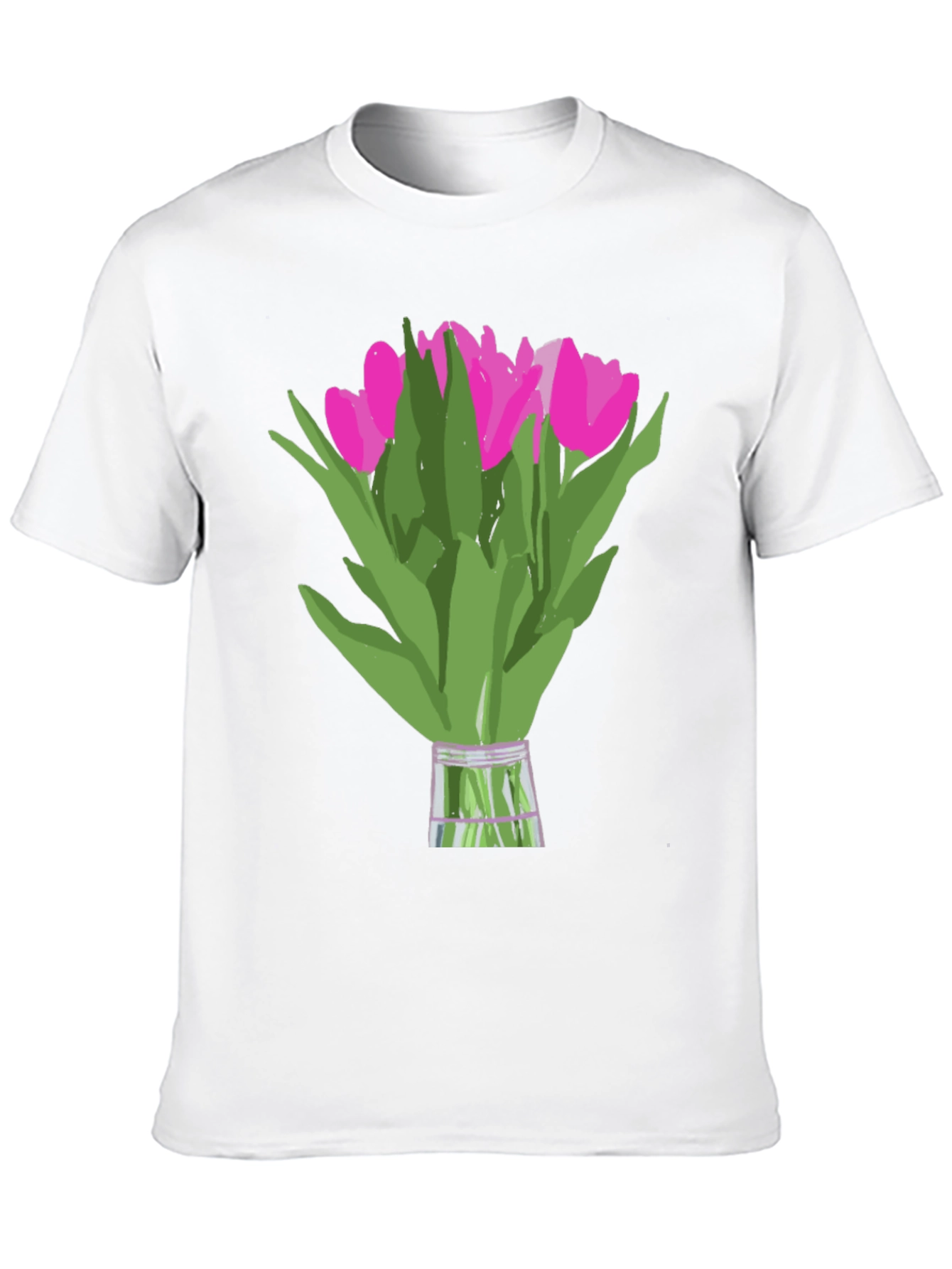 Floral Graphic Tee - Pink Tulips on Black