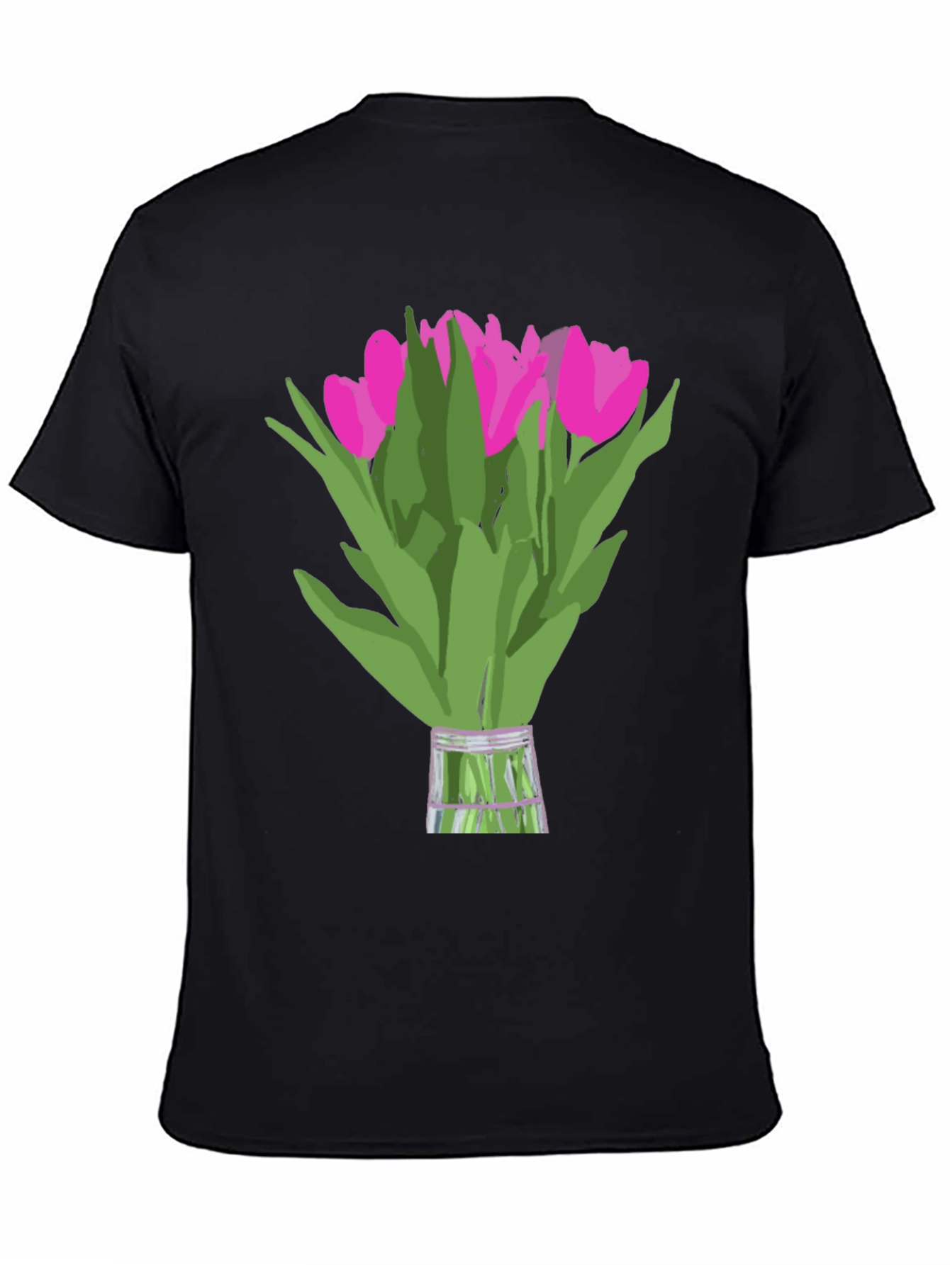 Floral Graphic Tee - Pink Tulips on Black