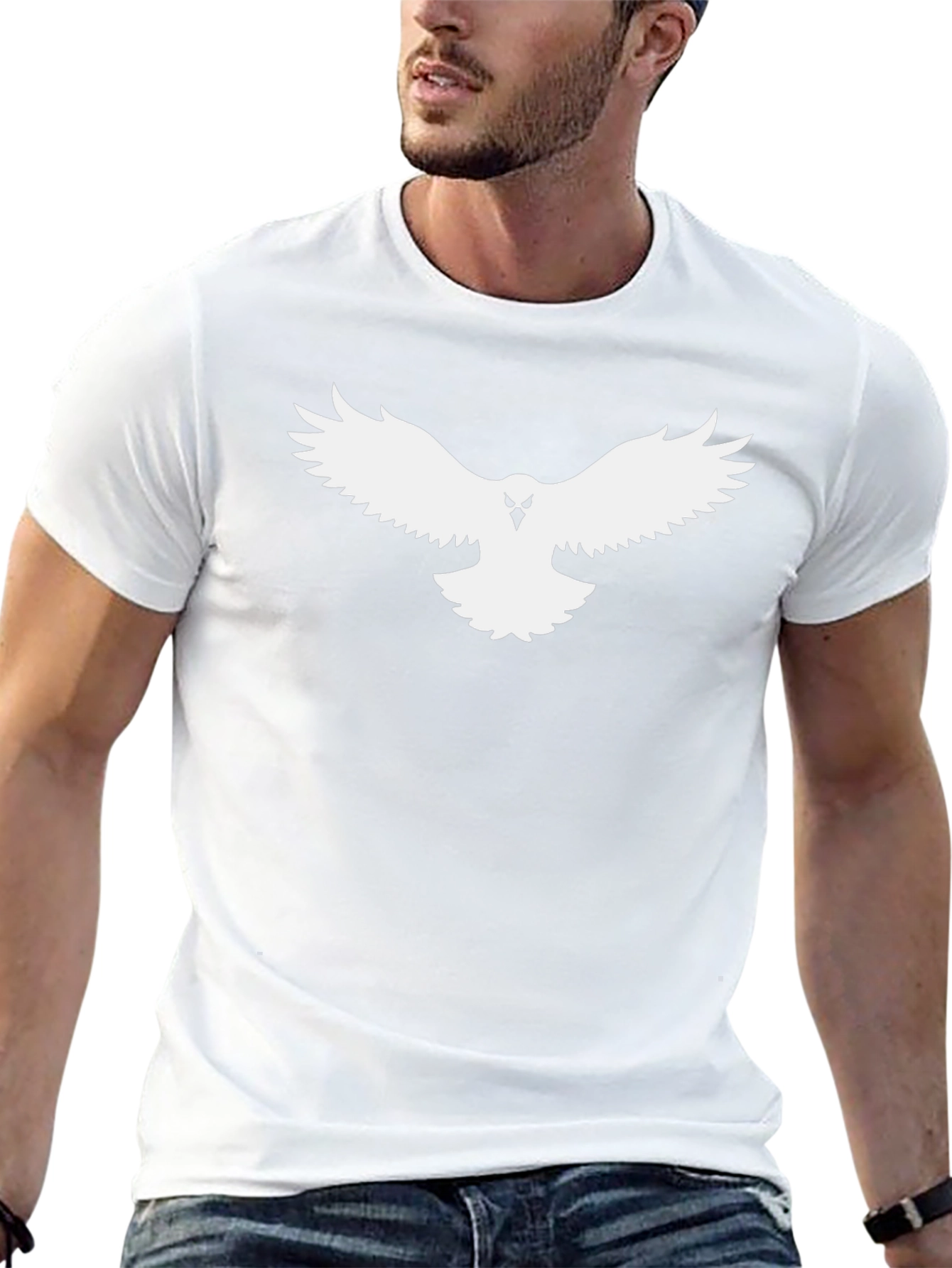 Black T-Shirt with White Bird Graphic