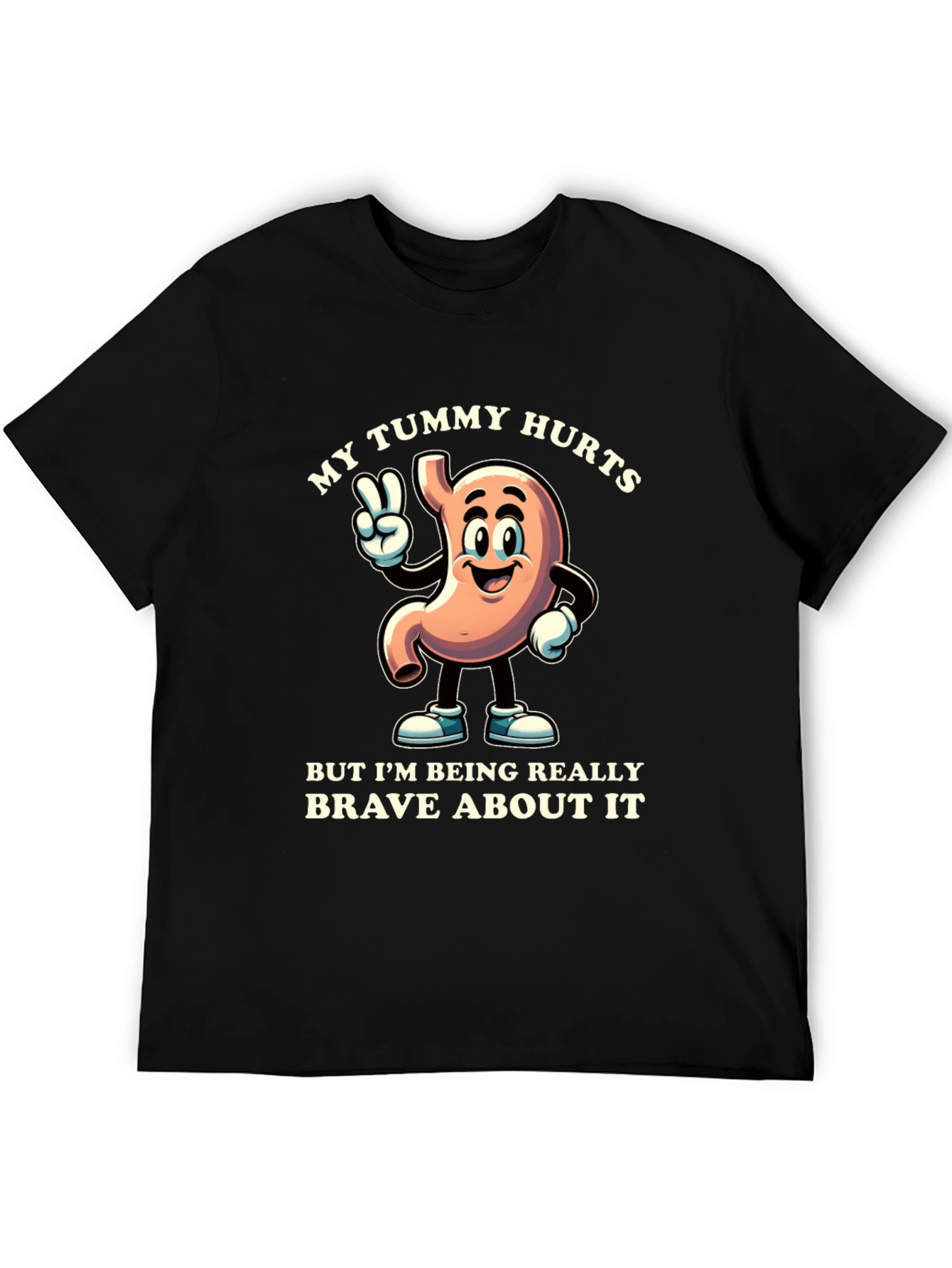 My Tummy Hurts Brave Cartoon Stomach Black T-Shirt