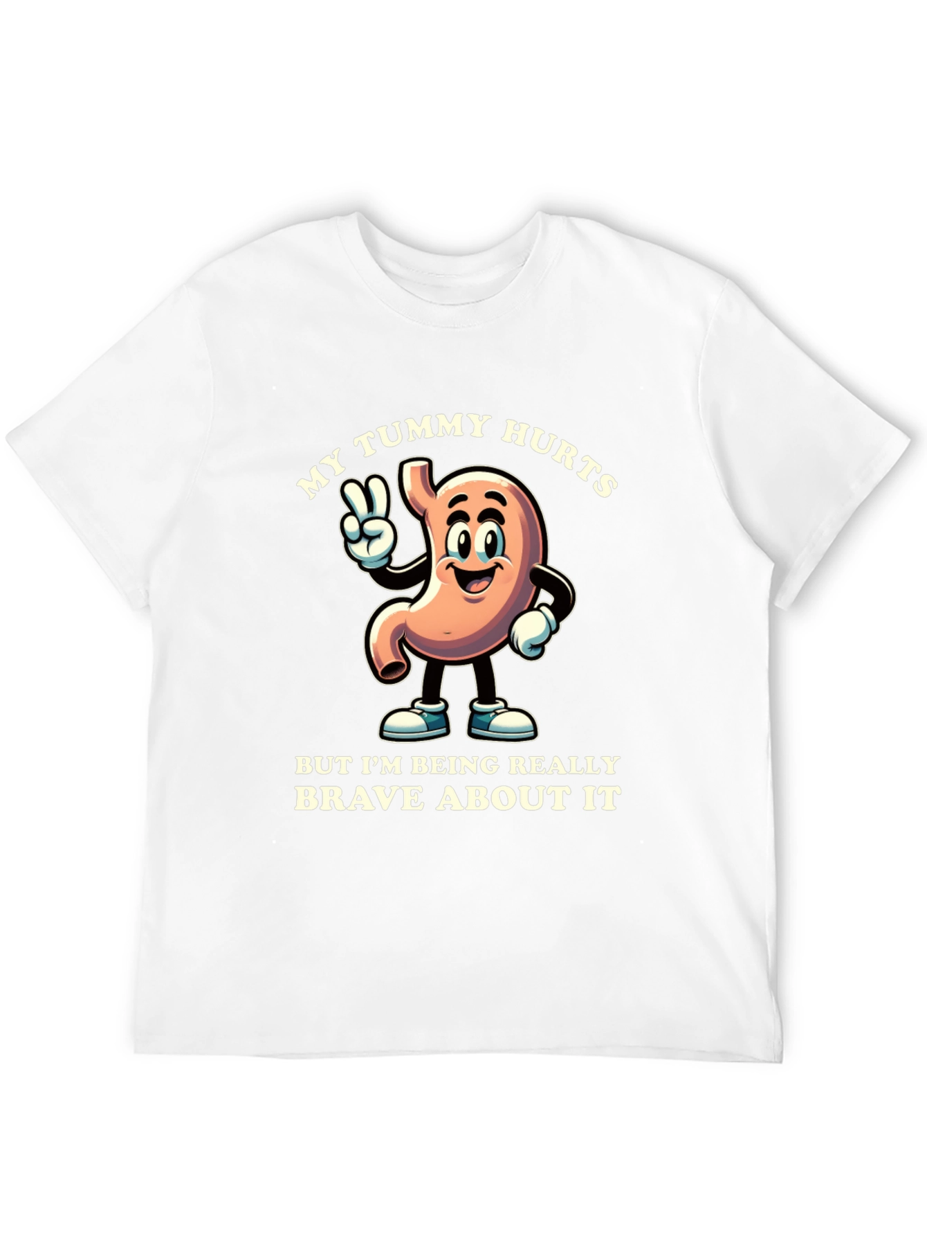My Tummy Hurts Brave Cartoon Stomach Black T-Shirt
