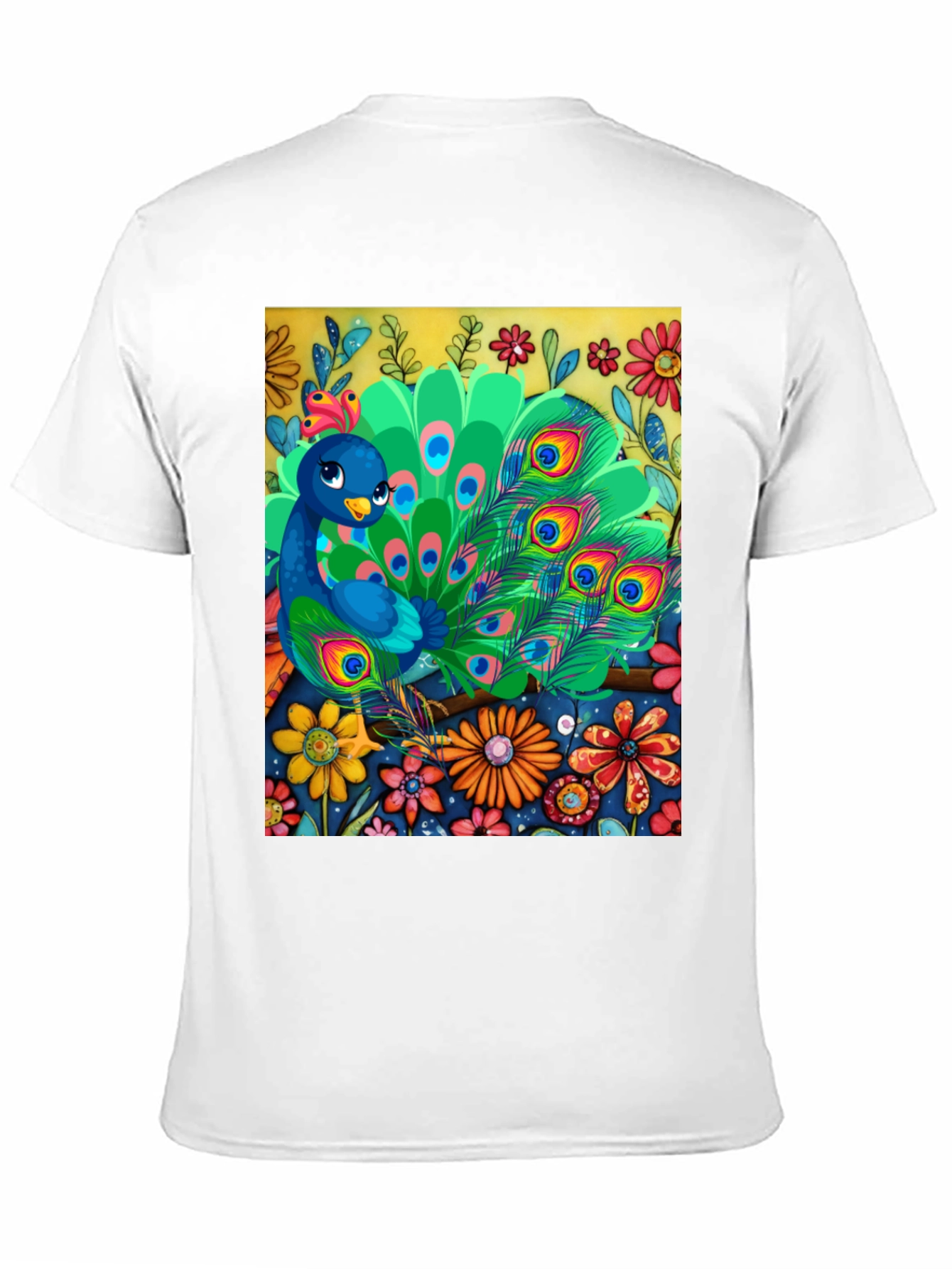Peacock Floral Graphic Tee - Unique Art Design