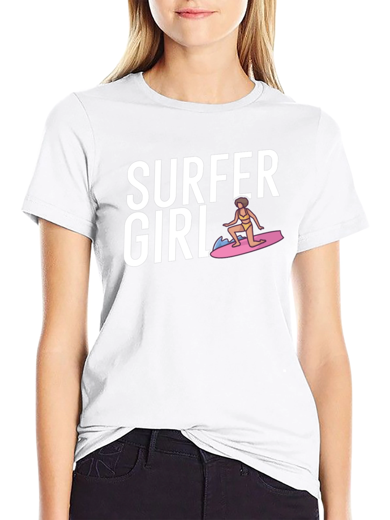 Surfer Girl Graphic T-Shirt - Black Cotton Tee