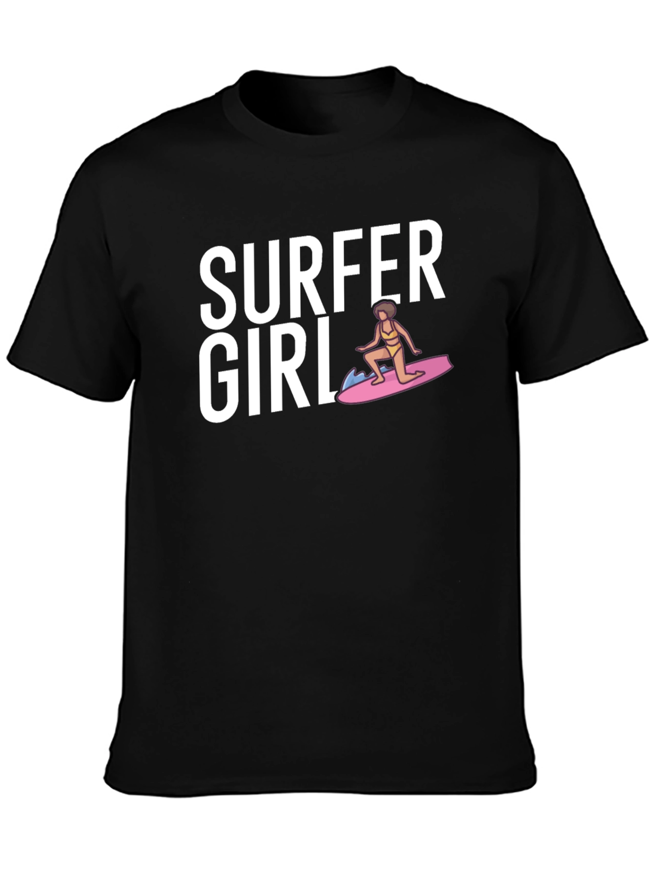Surfer Girl Graphic T-Shirt - Black Cotton Tee