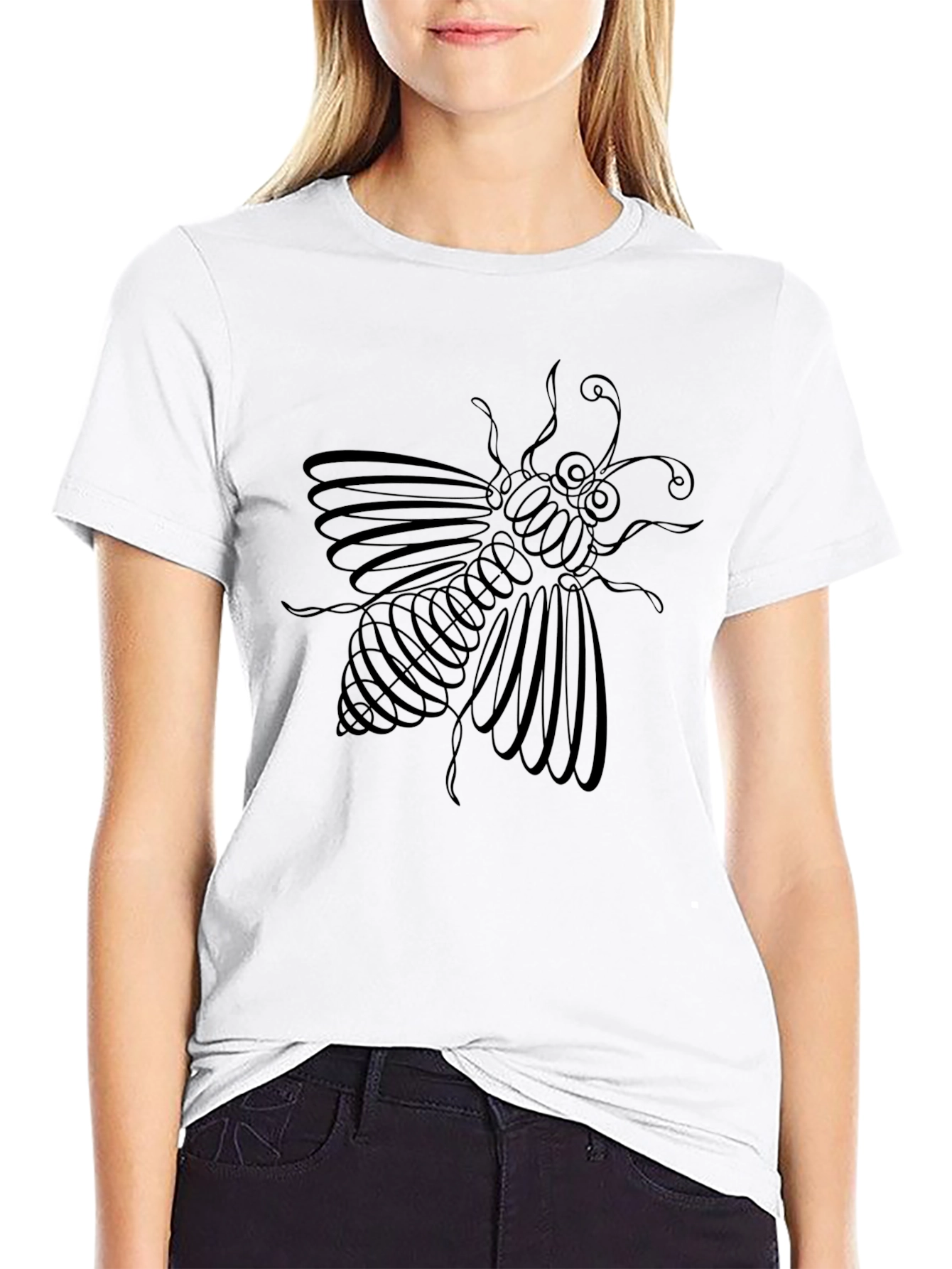 Abstract Bee Graphic Black T-Shirt
