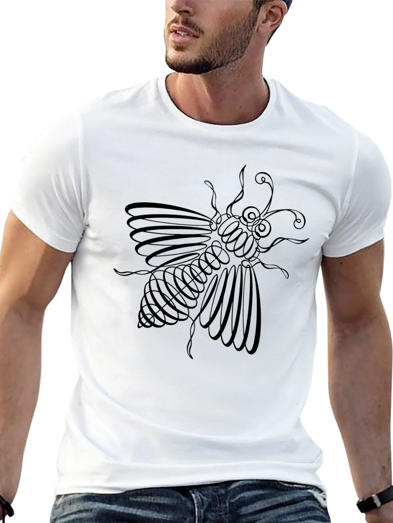 Abstract Bee Graphic Black T-Shirt