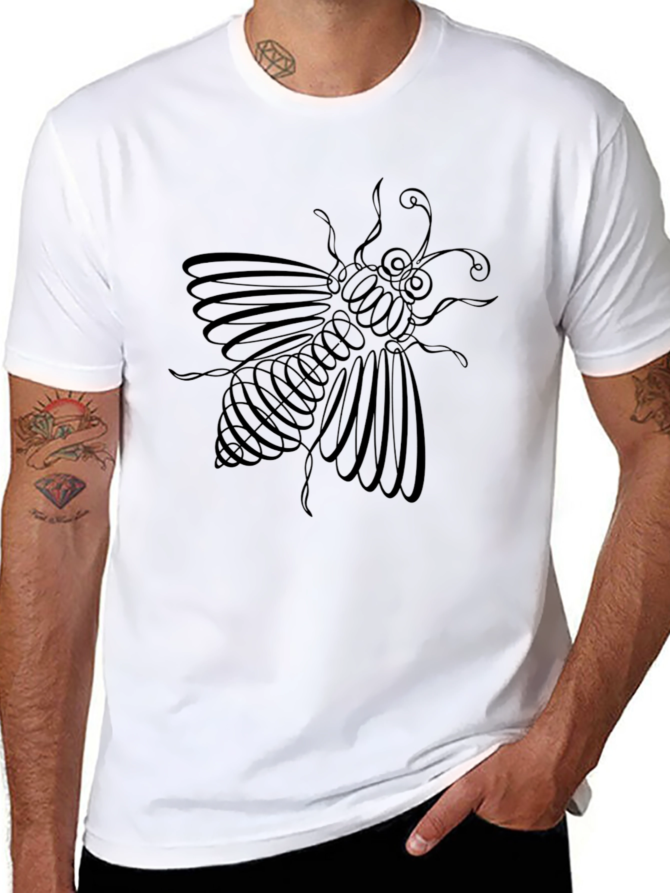 Abstract Bee Graphic Black T-Shirt