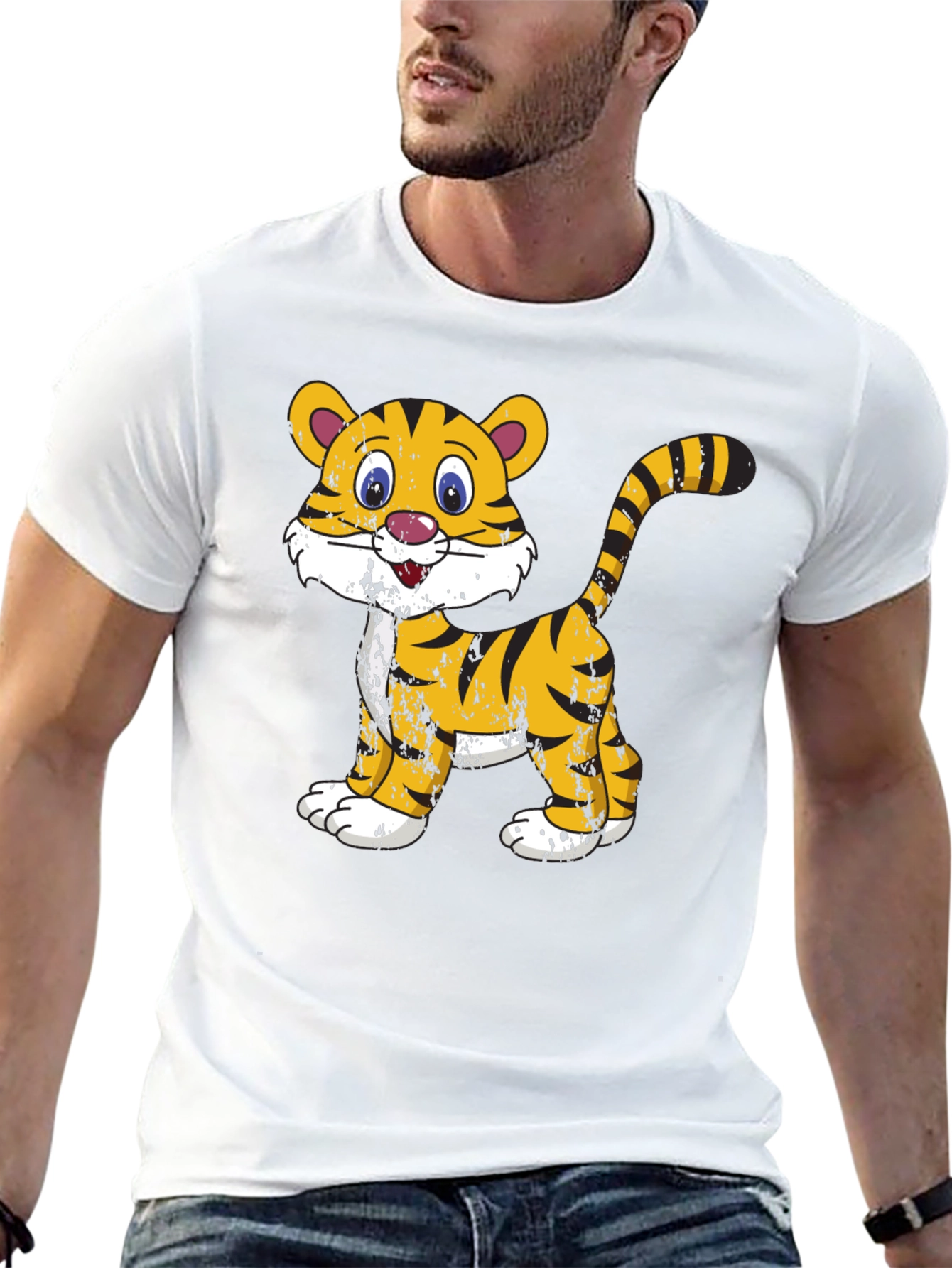 Cartoon Tiger Graphic T-Shirt - Black Cotton Tee