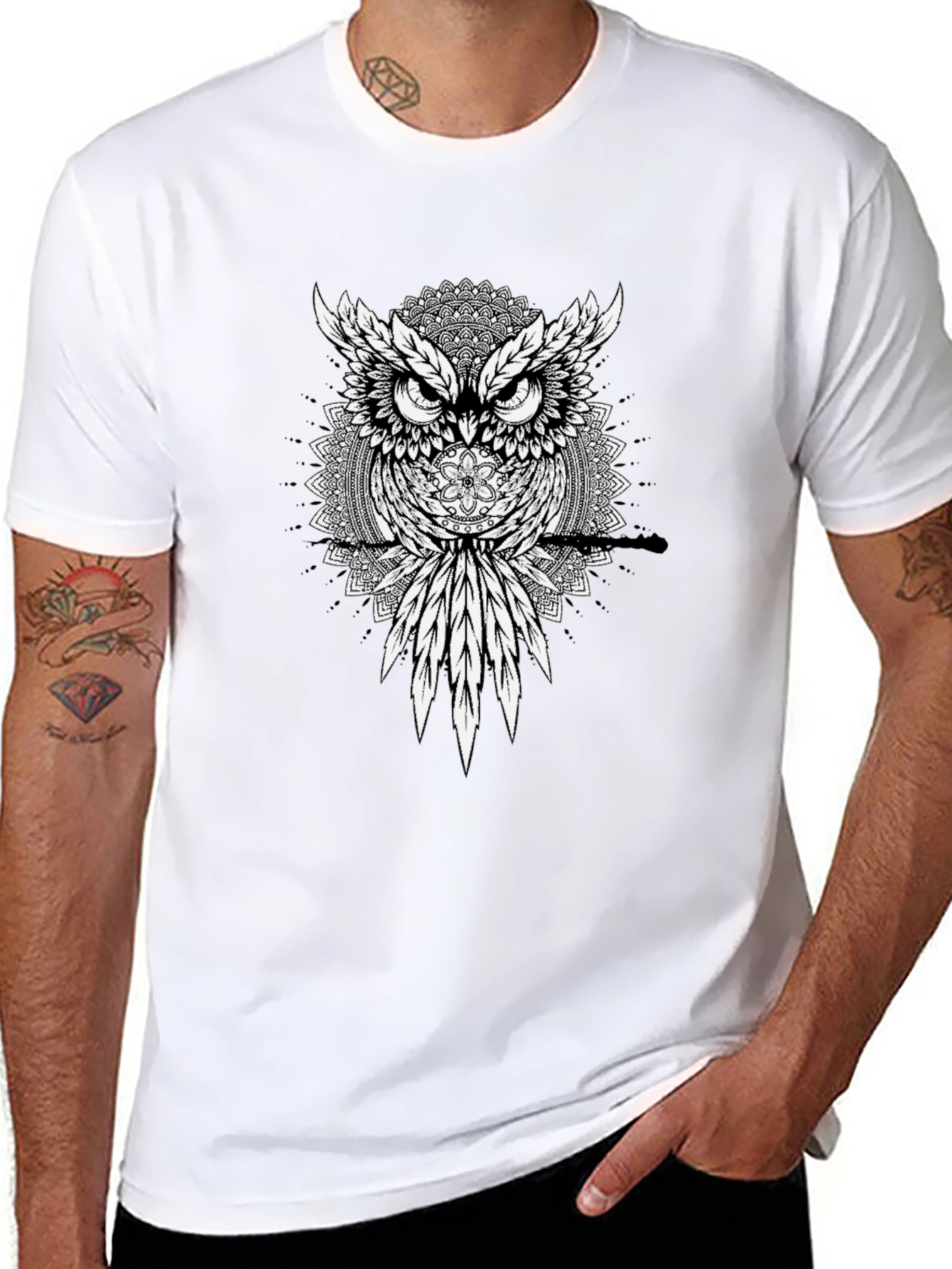 Owl Mandala Graphic Tee - Mens Black T-Shirt
