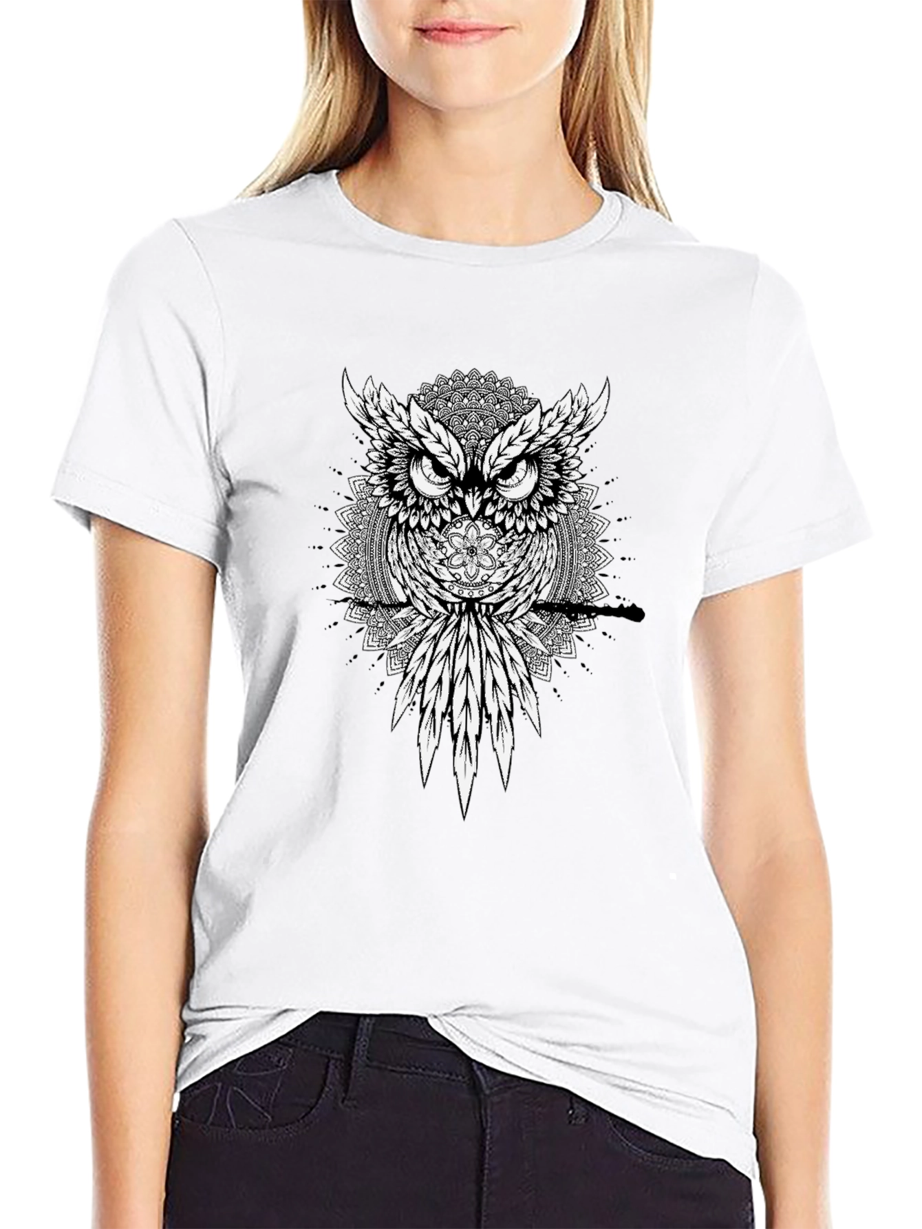Owl Mandala Graphic Tee - Mens Black T-Shirt