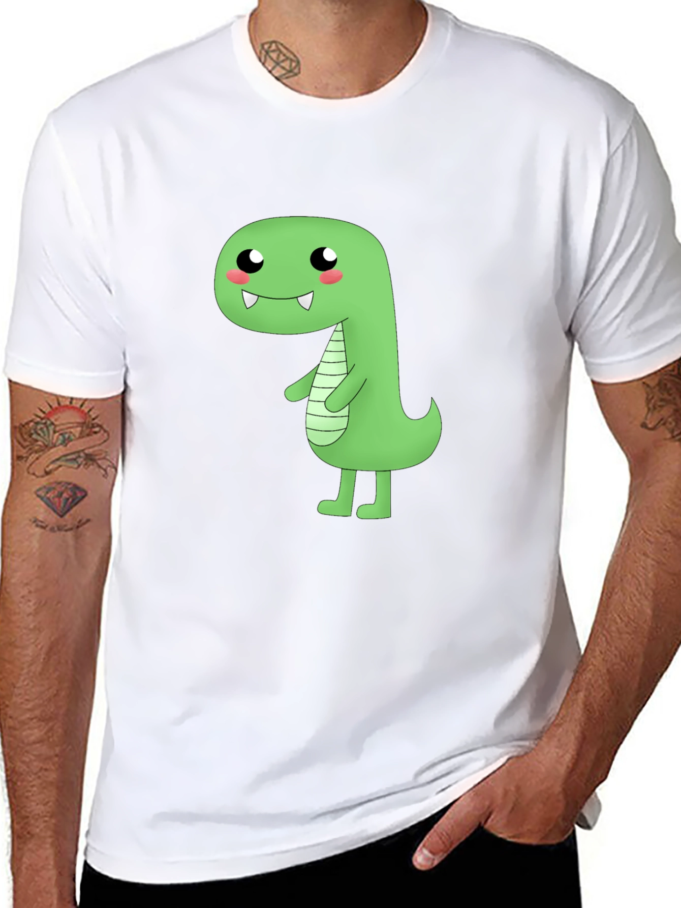 Kawaii Dinosaur Graphic Tee - Black Cotton T-Shirt