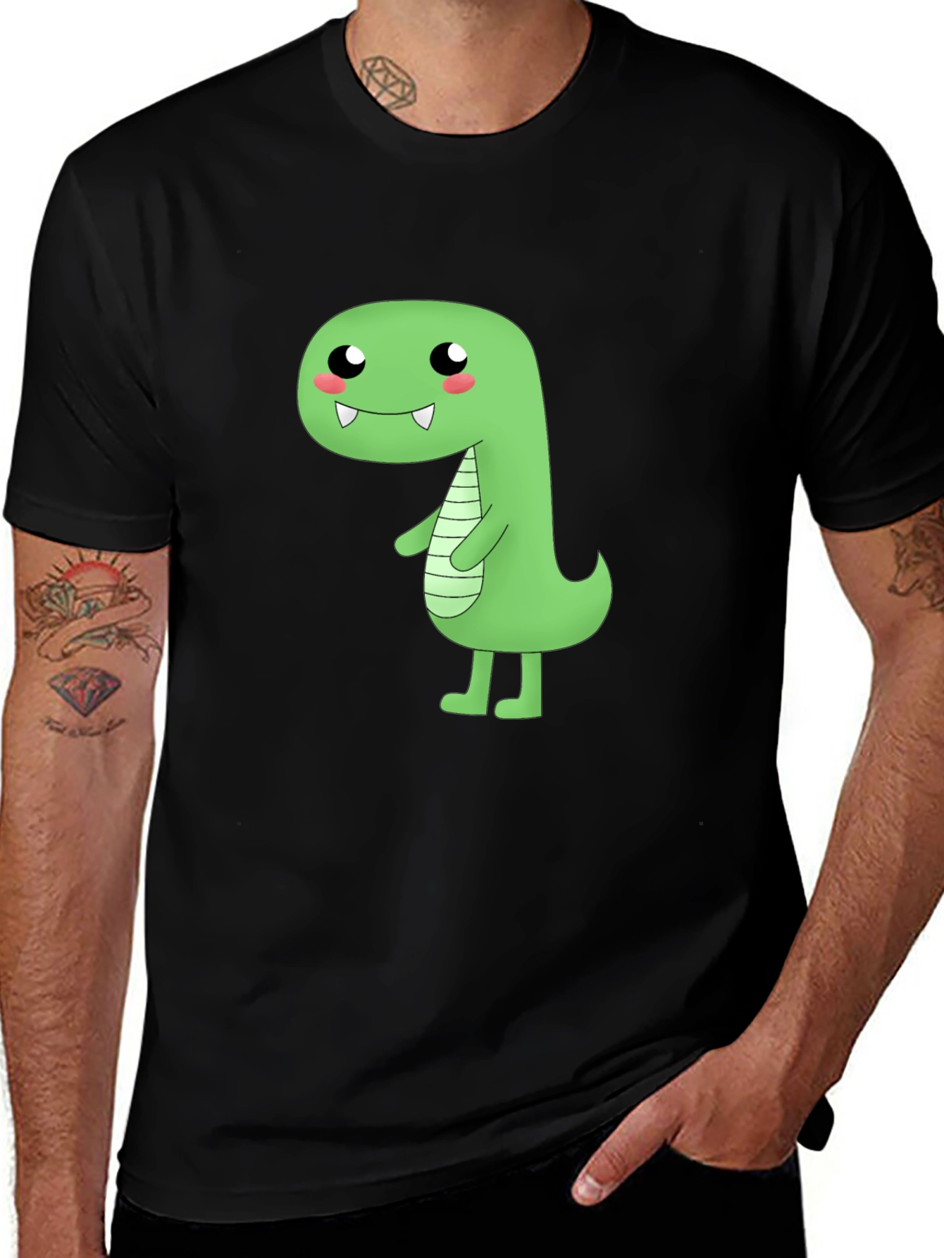 Kawaii Dinosaur Graphic Tee - Black Cotton T-Shirt