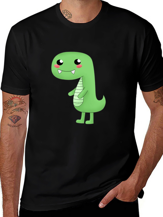 Kawaii Dinosaur Graphic Tee - Black Cotton T-Shirt
