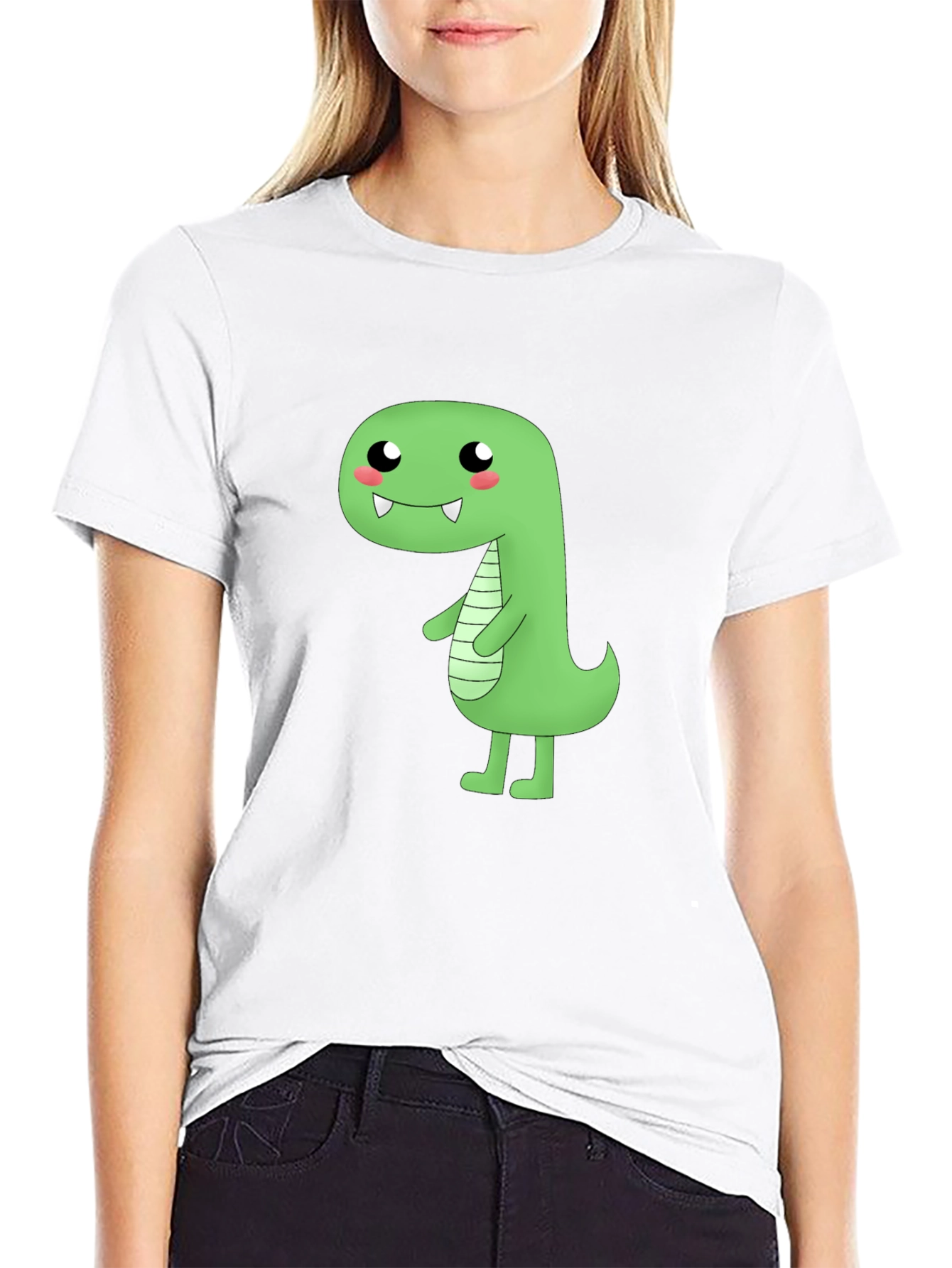 Kawaii Dinosaur Graphic Tee - Black Cotton T-Shirt