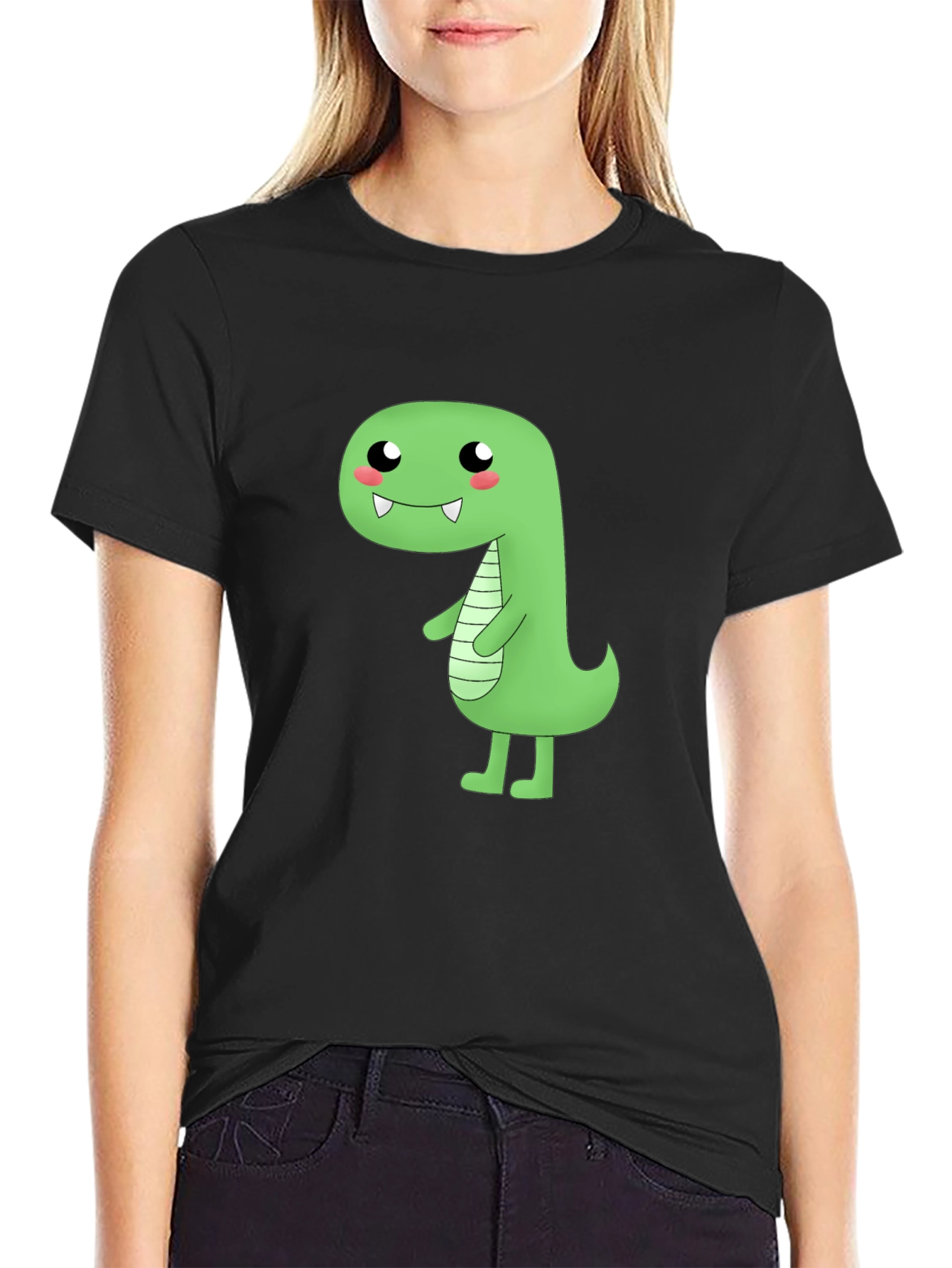 Kawaii Dinosaur Graphic Tee - Black Cotton T-Shirt