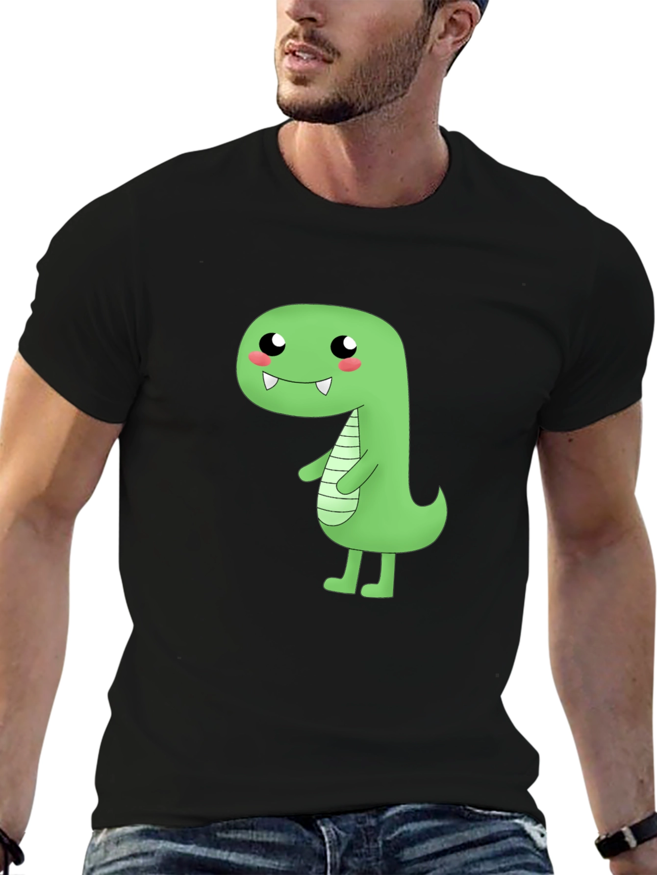 Kawaii Dinosaur Graphic Tee - Black Cotton T-Shirt