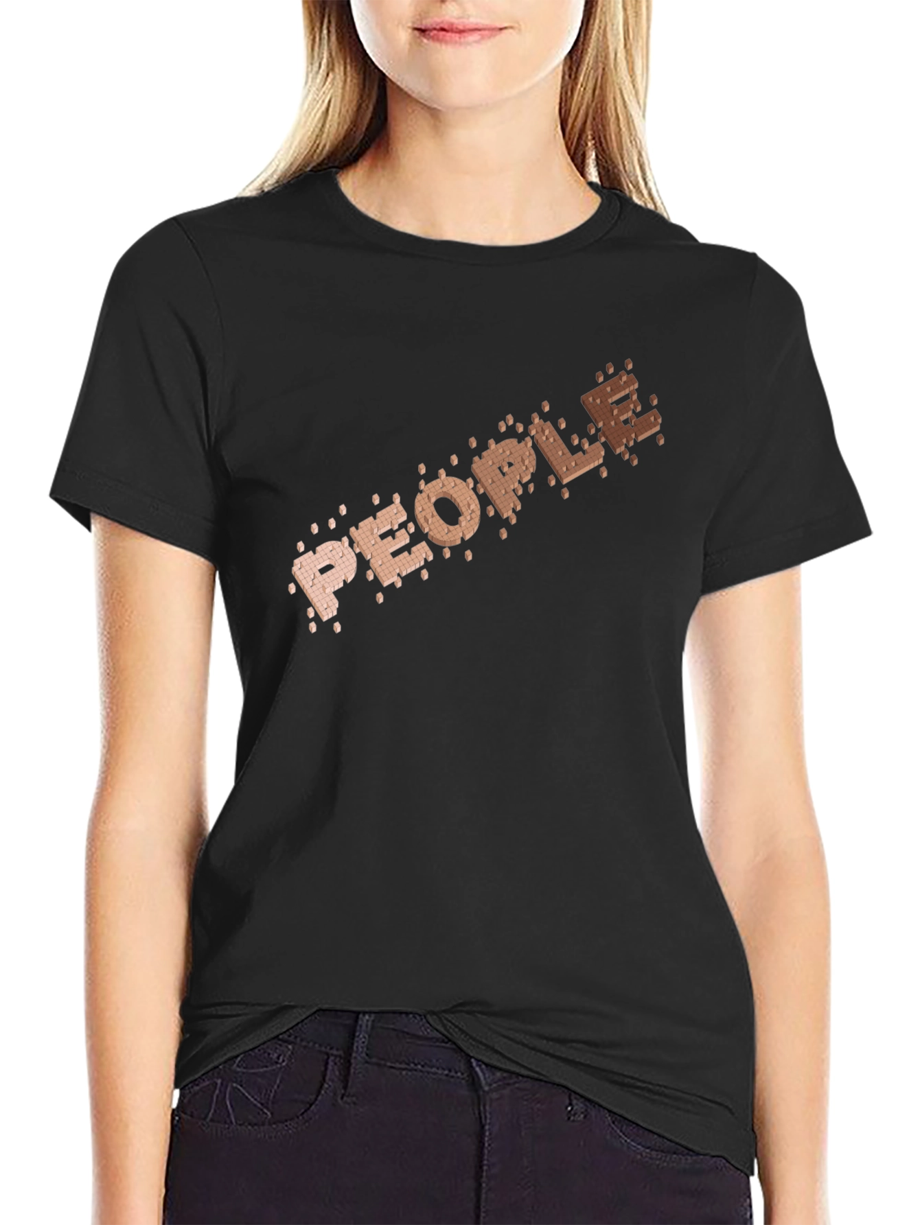 People Brick Pattern Black Tee