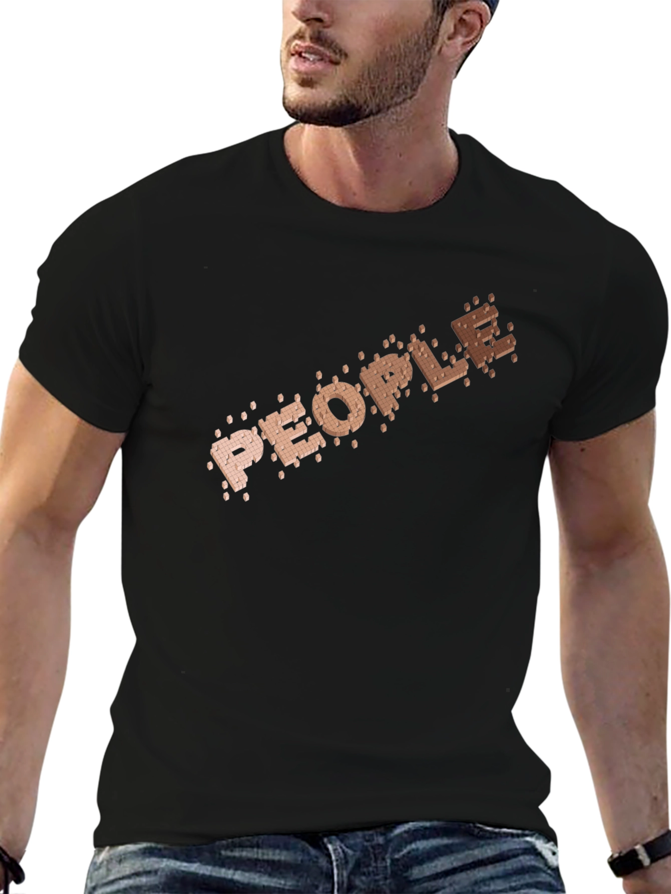 People Brick Pattern Black Tee