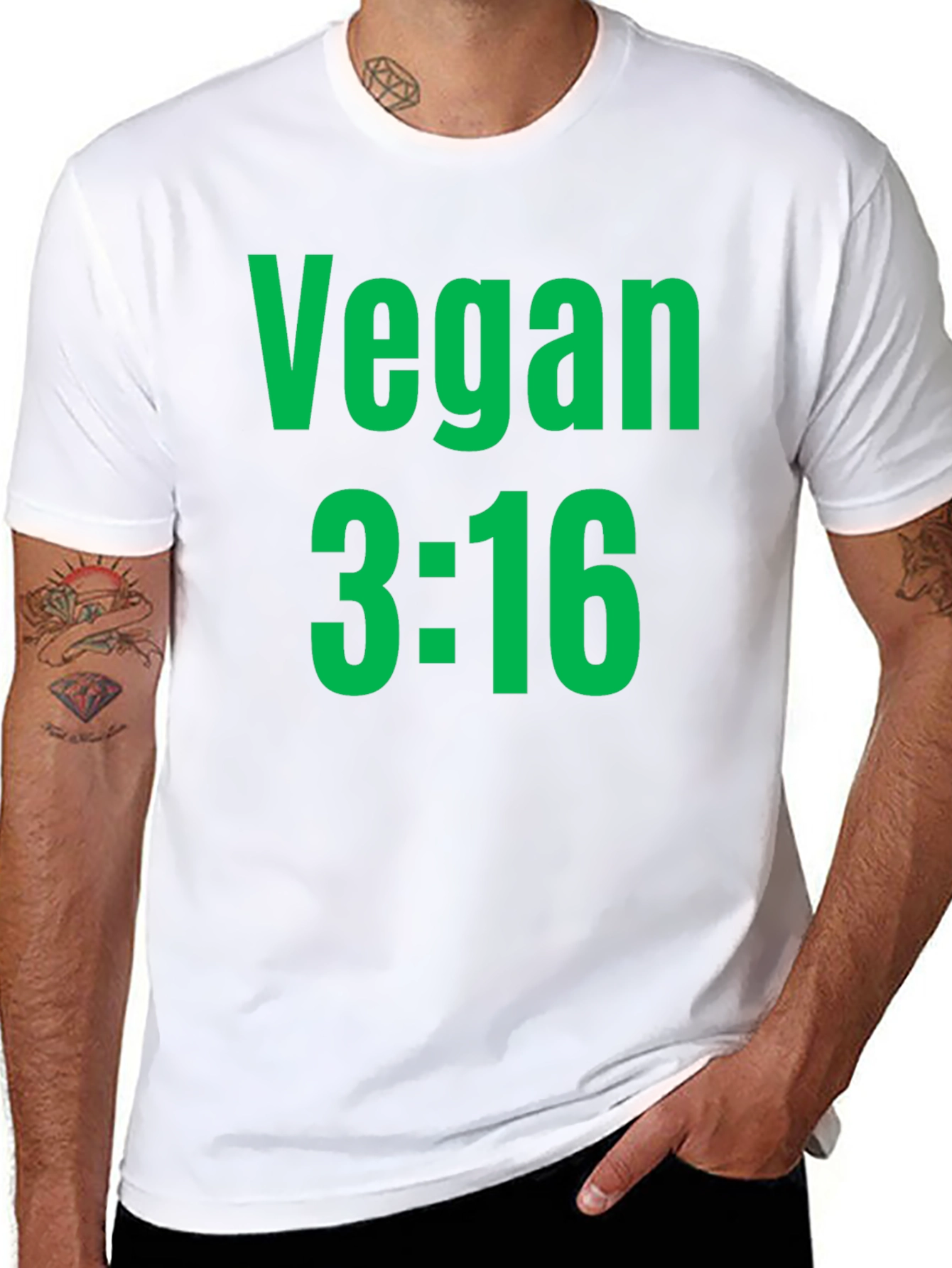 Vegan 3:16 T-Shirt - Bold Green Print on Black