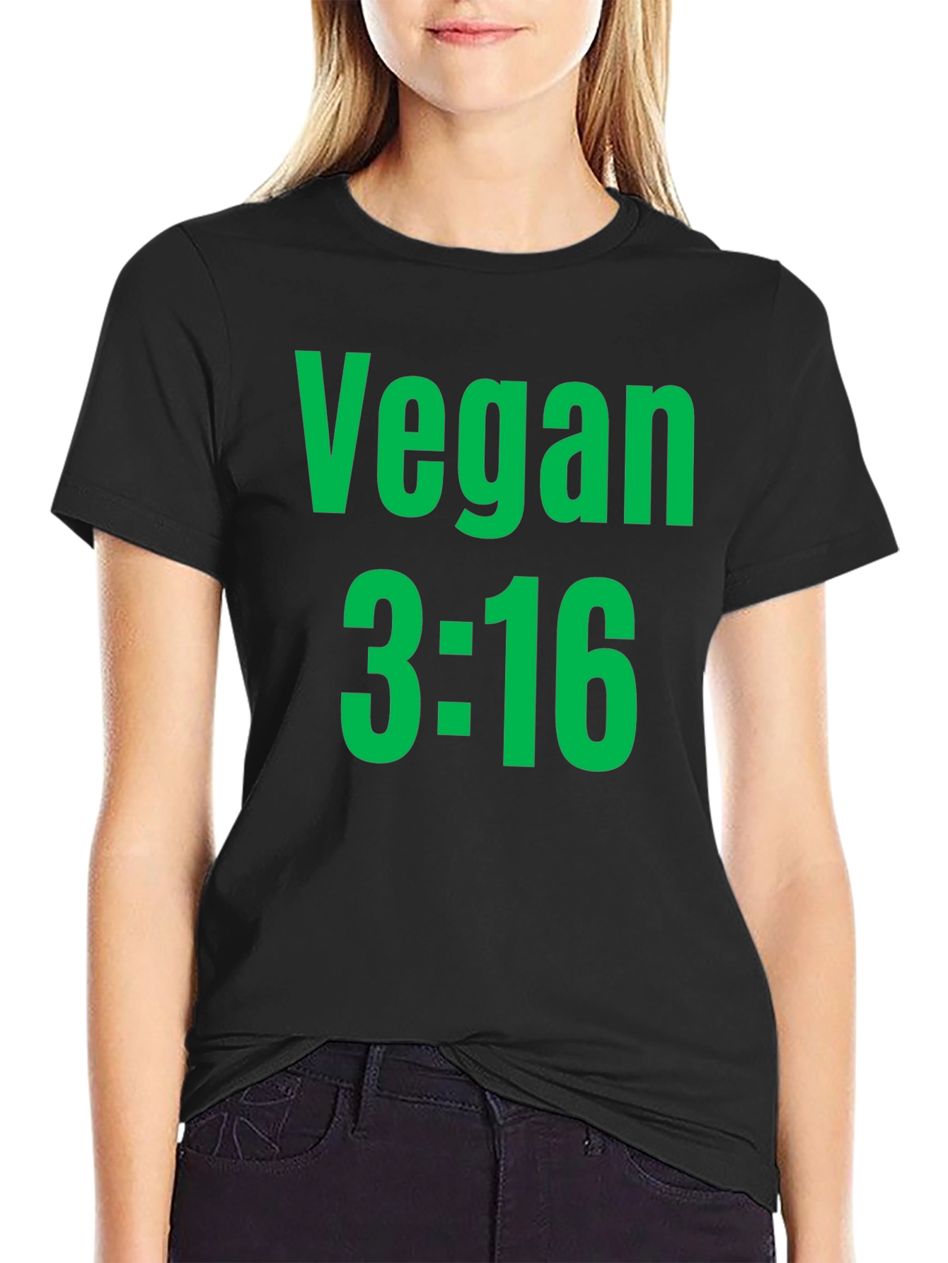 Vegan 3:16 T-Shirt - Bold Green Print on Black