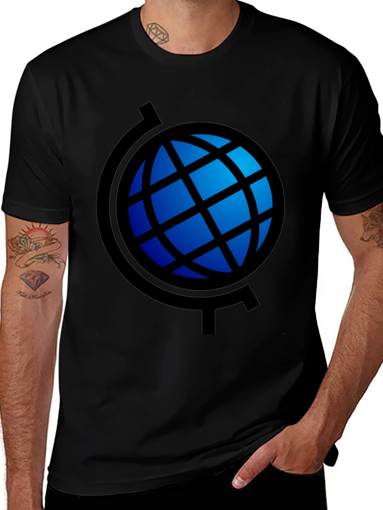Globe Graphic Black T-Shirt - Stylish Travel Tee