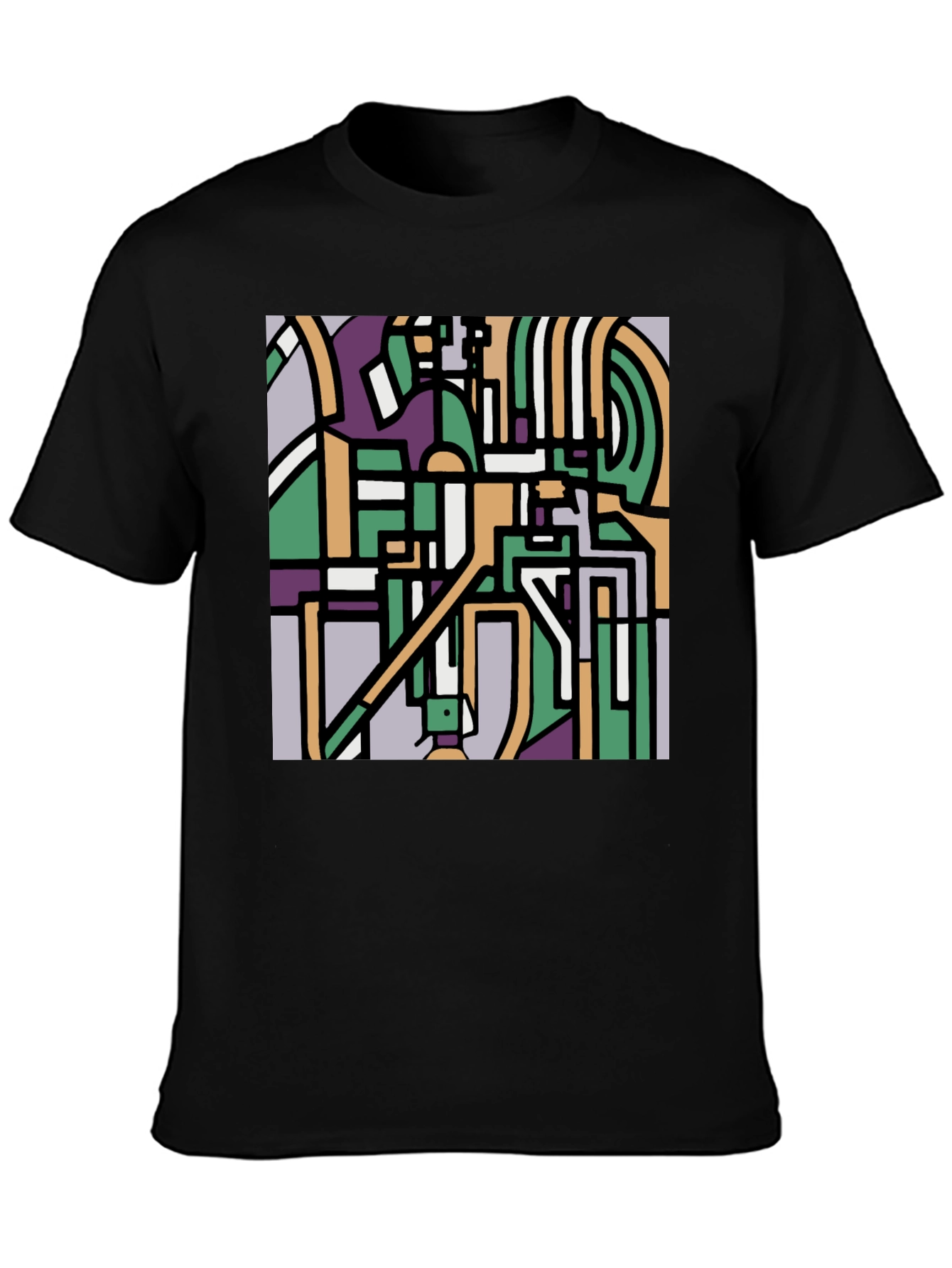 Abstract Art Tee - Geometric Print Black T-Shirt