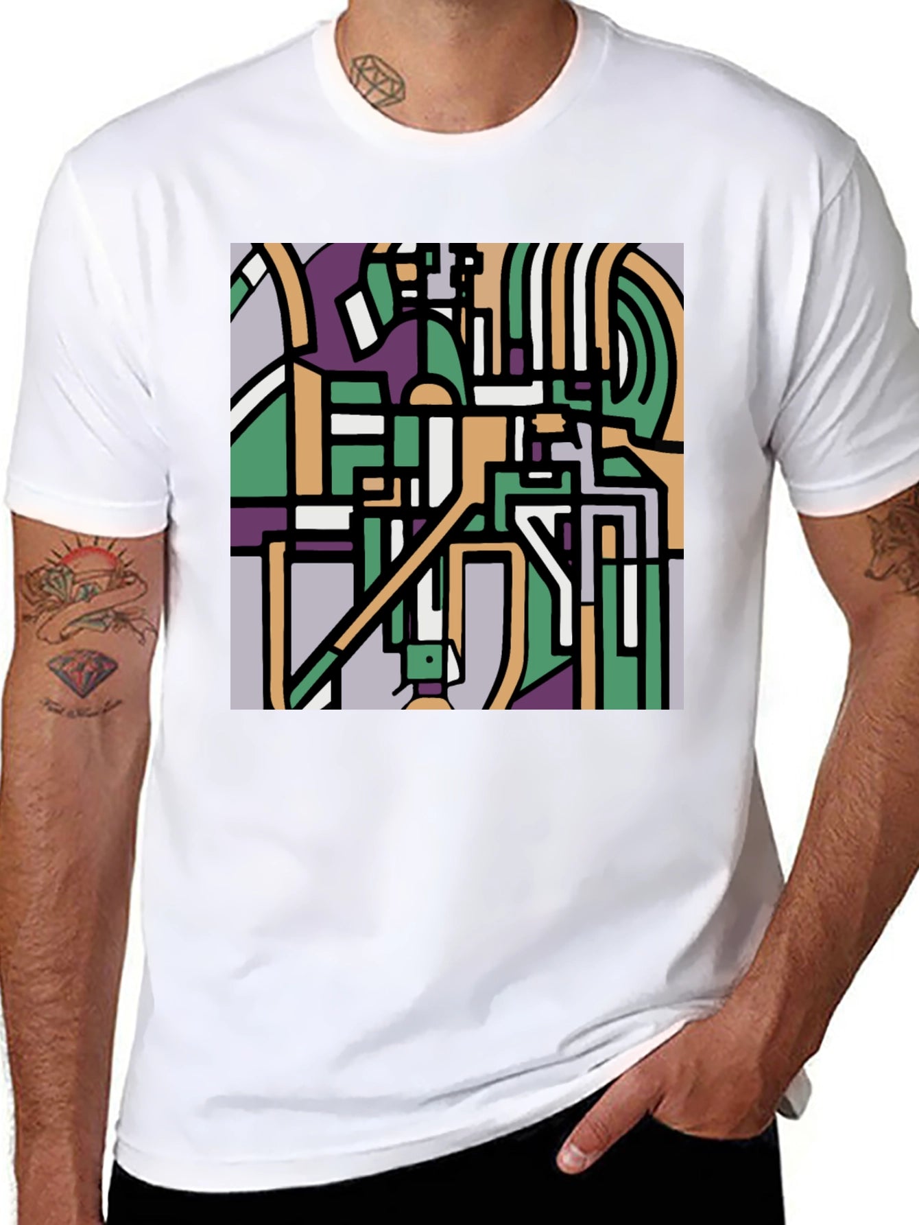 Abstract Art Tee - Geometric Print Black T-Shirt