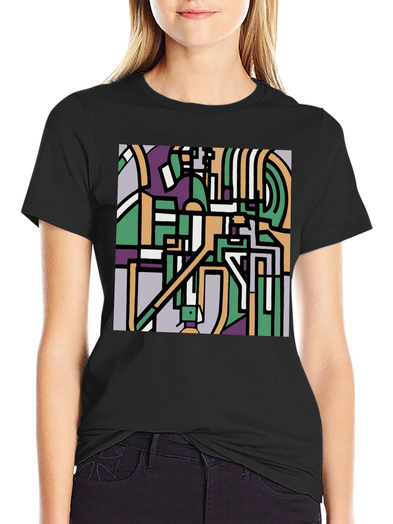 Abstract Art Tee - Geometric Print Black T-Shirt