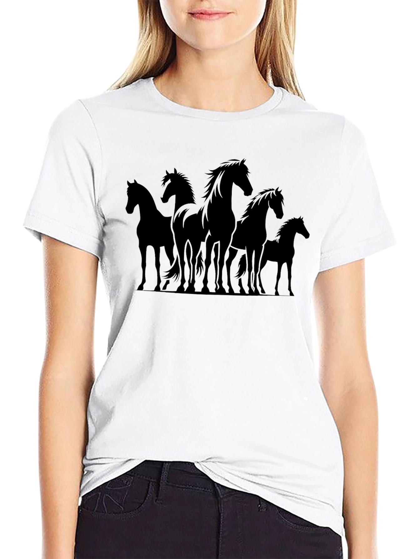 Horse Silhouette Graphic Black T-Shirt
