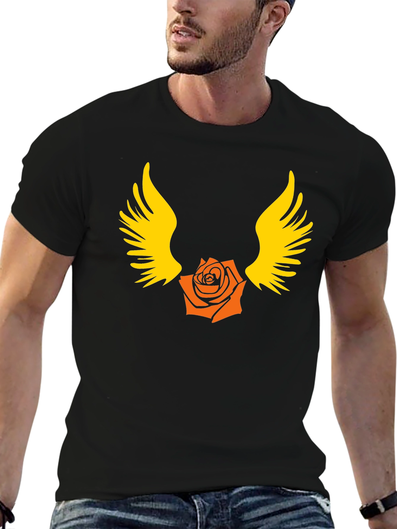 Winged Rose Graphic T-Shirt - Bold Black Cotton Tee