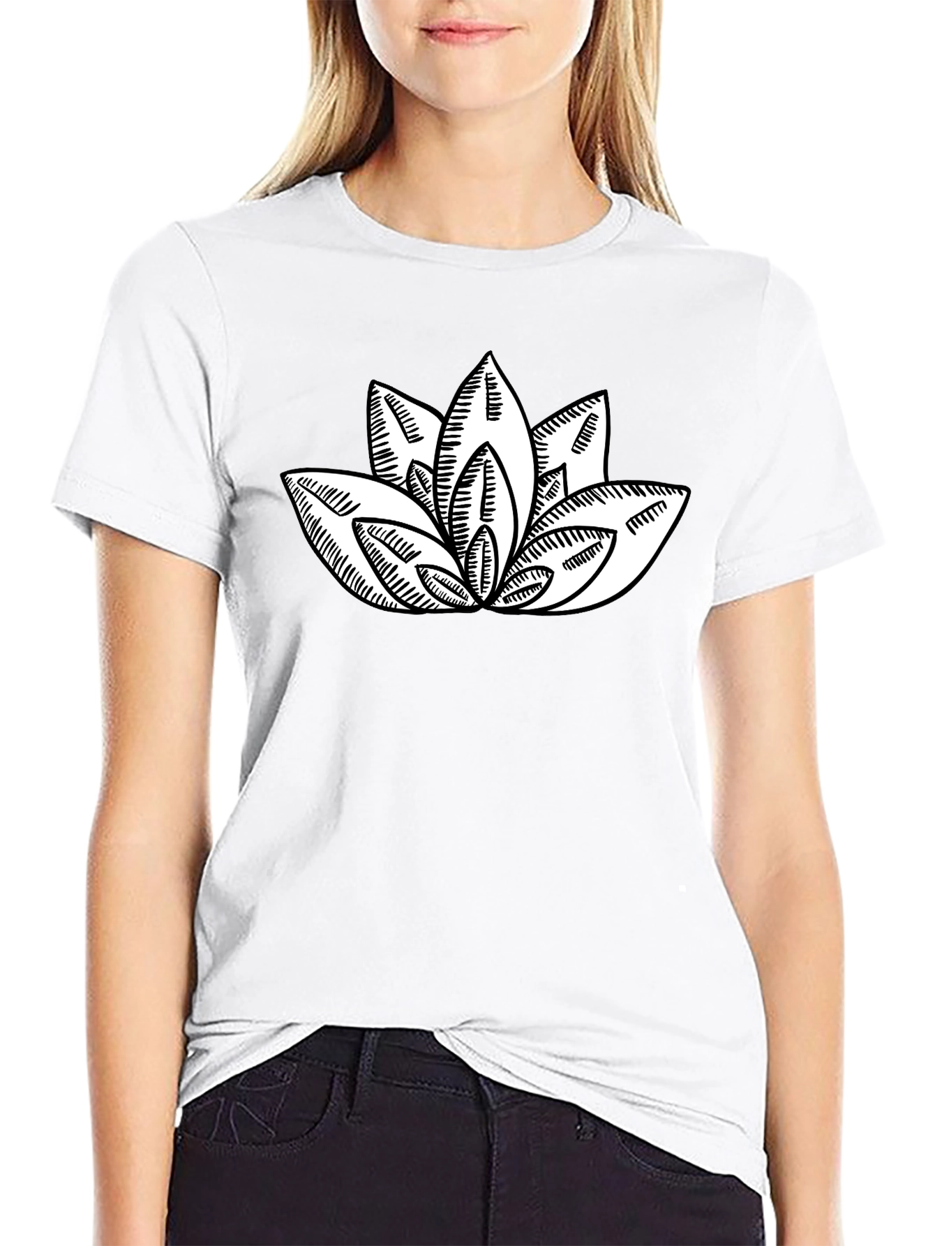 Lotus Flower Graphic Print Black T-Shirt