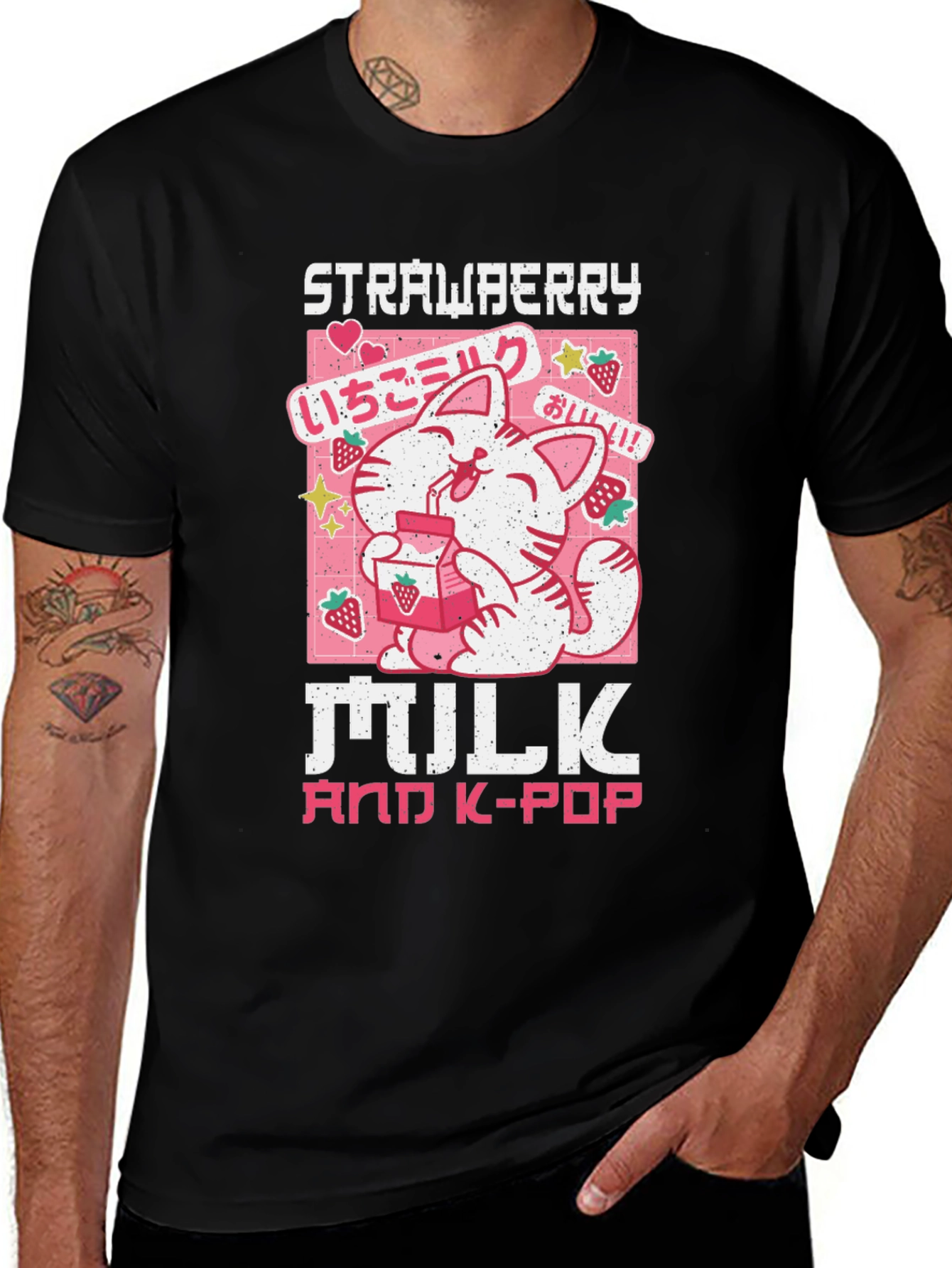 Strawberry Milk & K-Pop Black T-Shirt