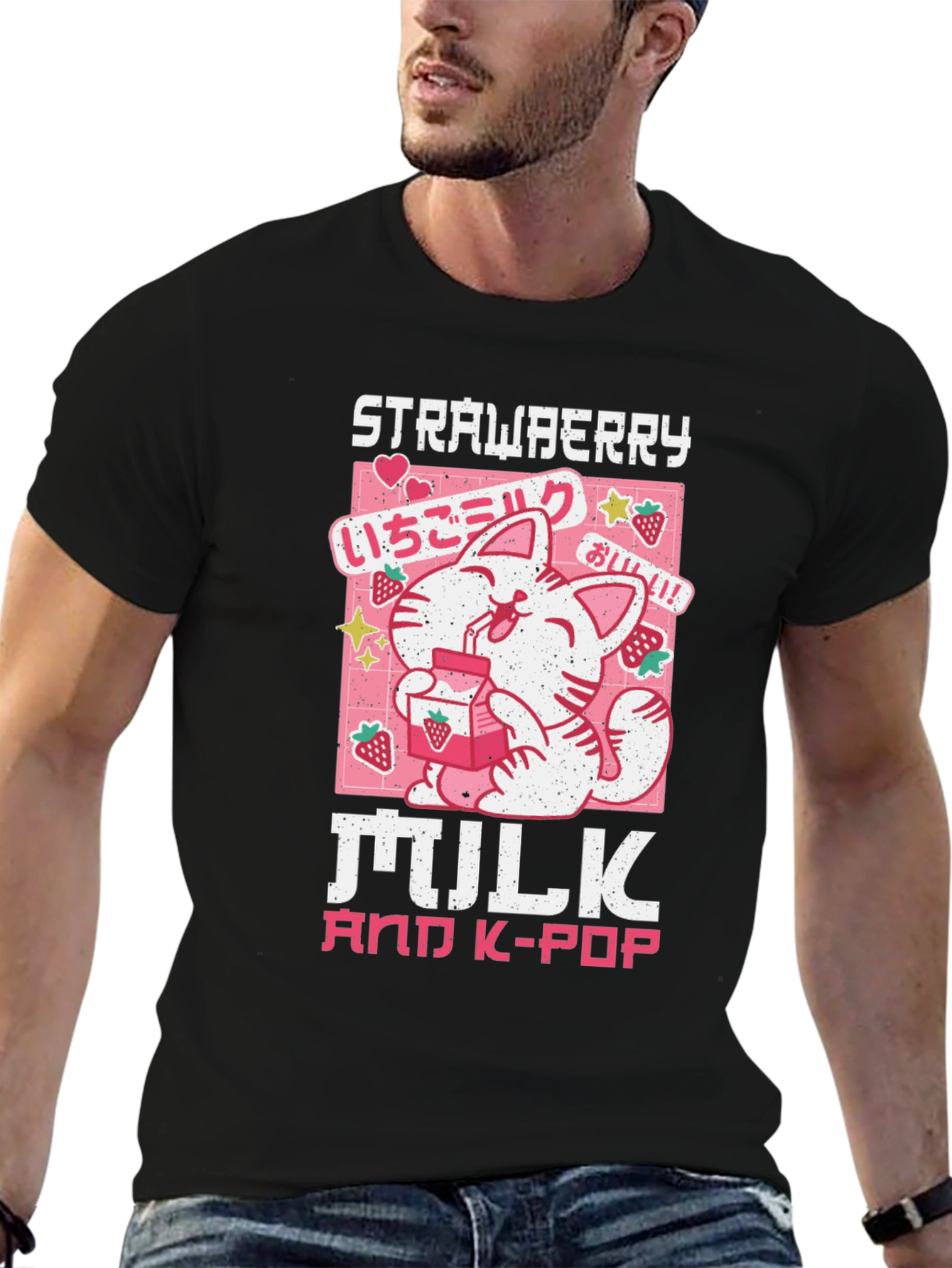 Strawberry Milk & K-Pop Black T-Shirt