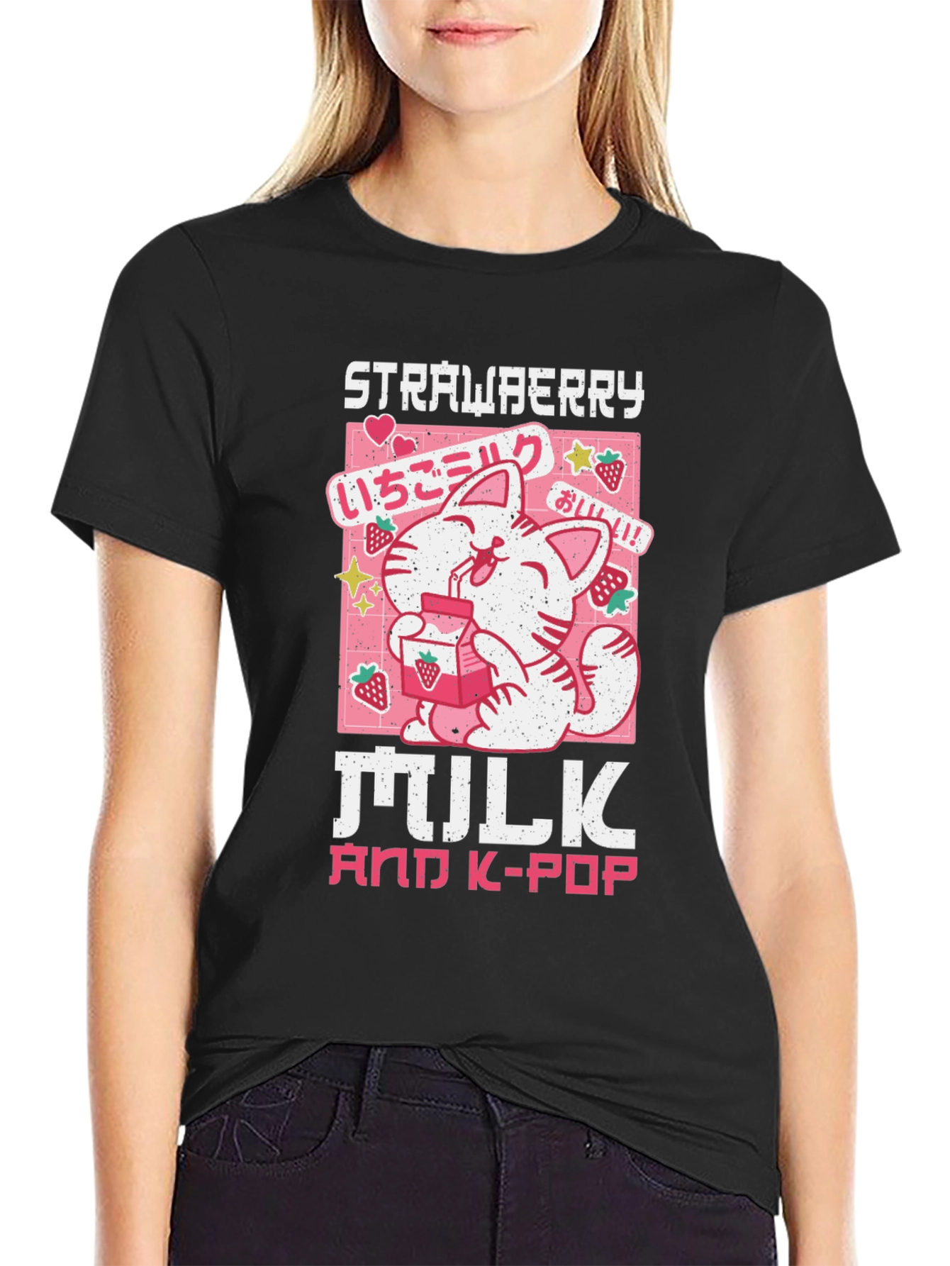 Strawberry Milk & K-Pop Black T-Shirt