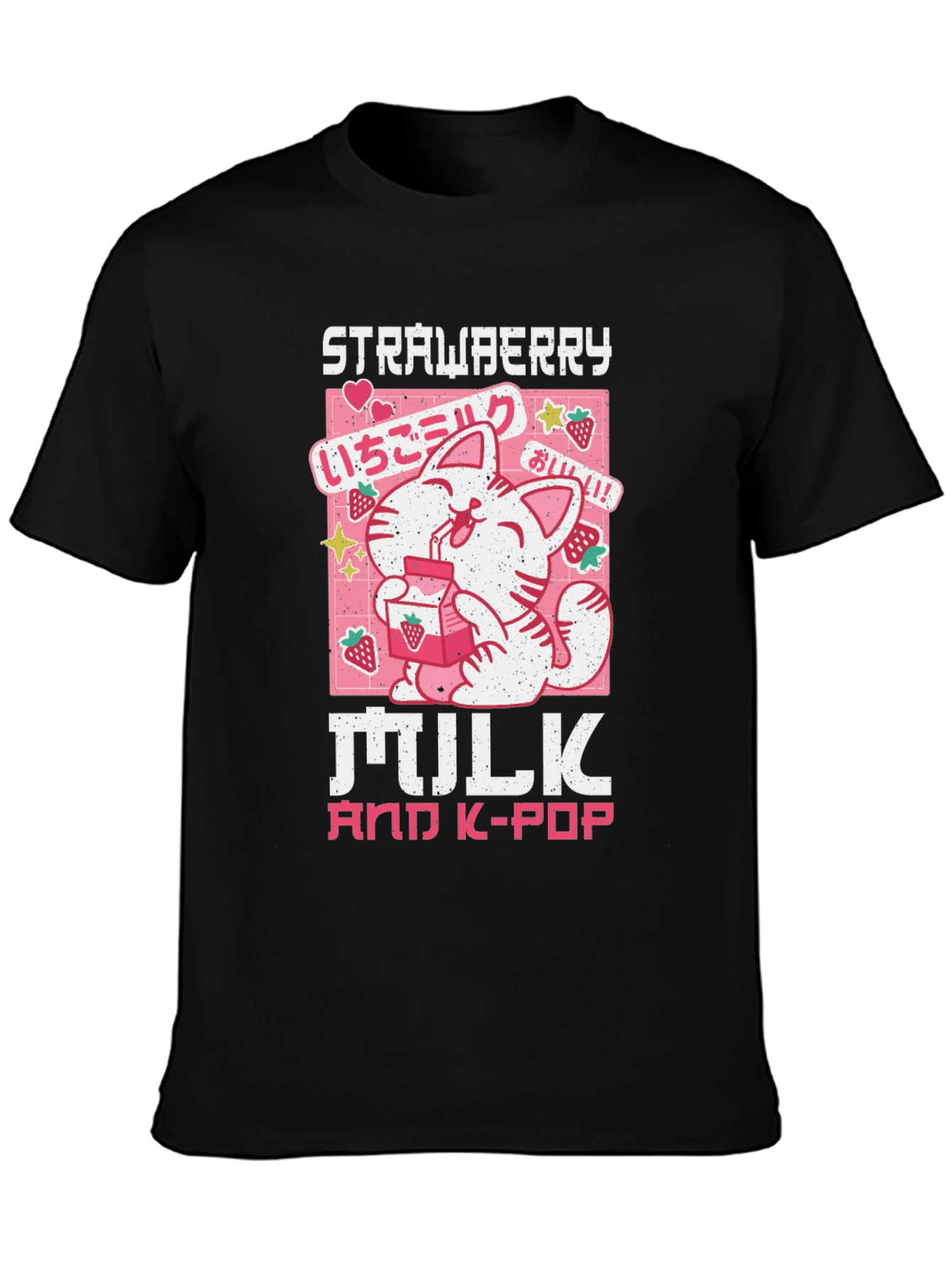 Strawberry Milk & K-Pop Black T-Shirt