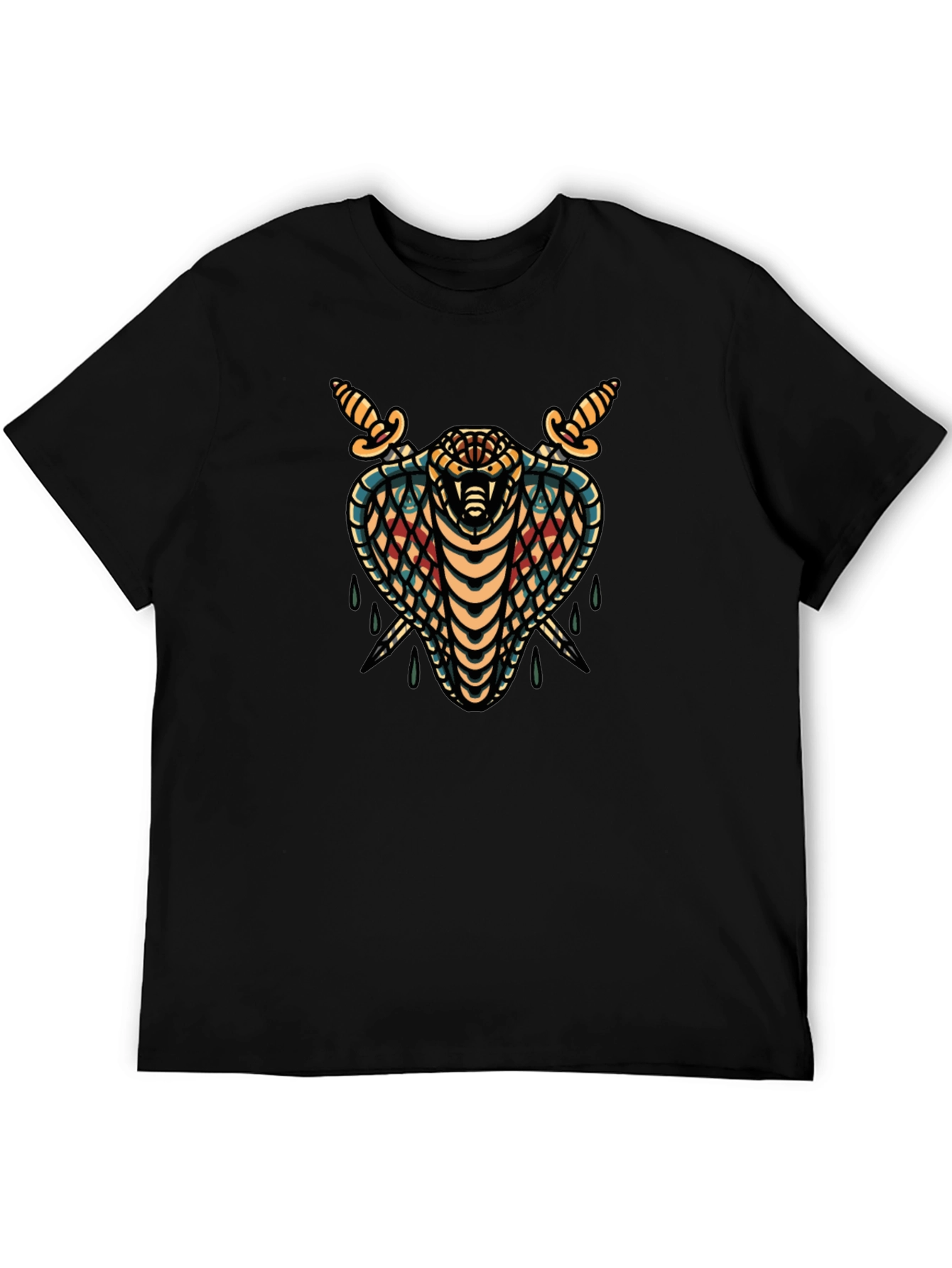 Mens Black T-Shirt Cobra & Daggers Graphic Tee