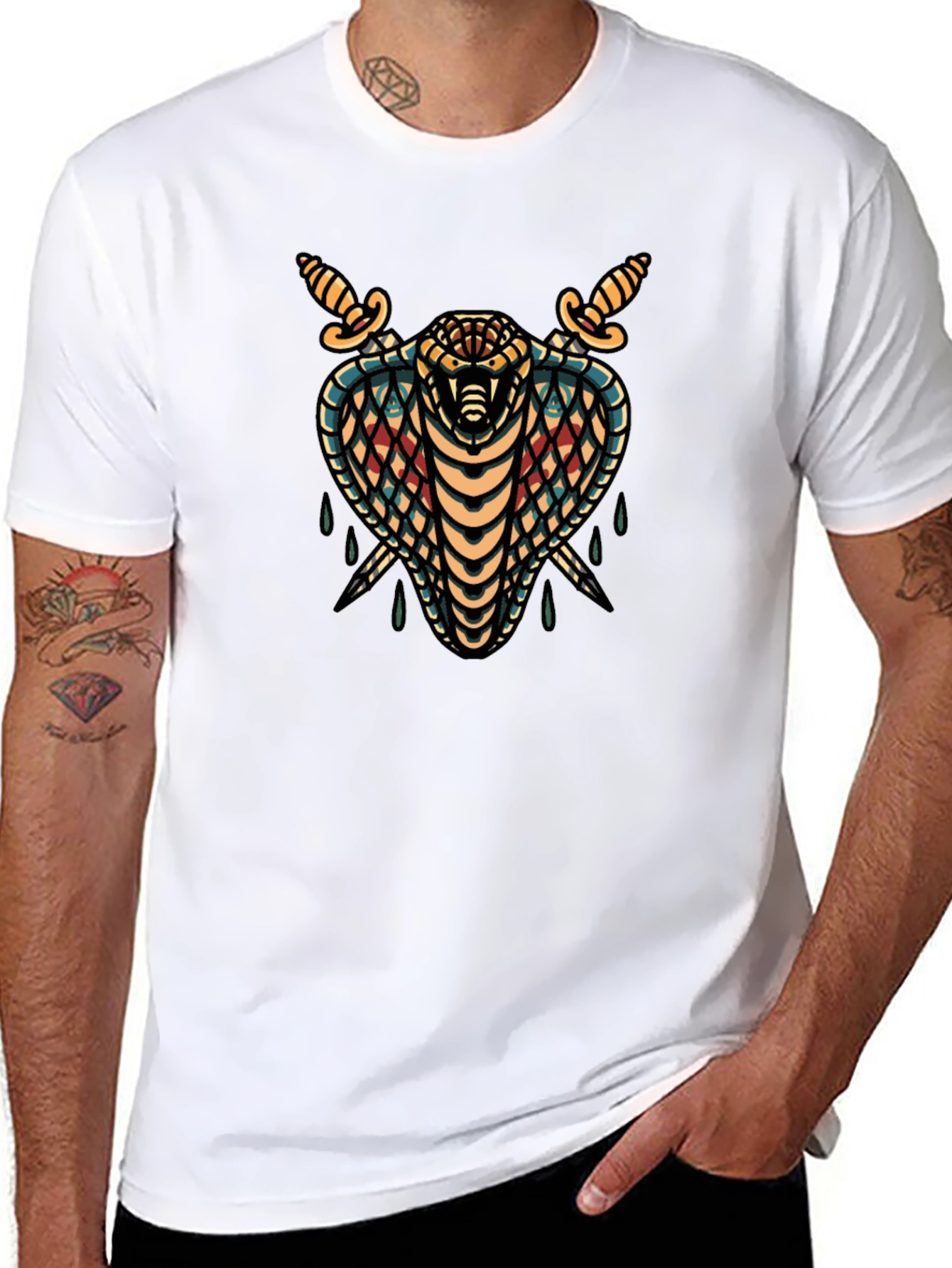 Mens Black T-Shirt Cobra & Daggers Graphic Tee