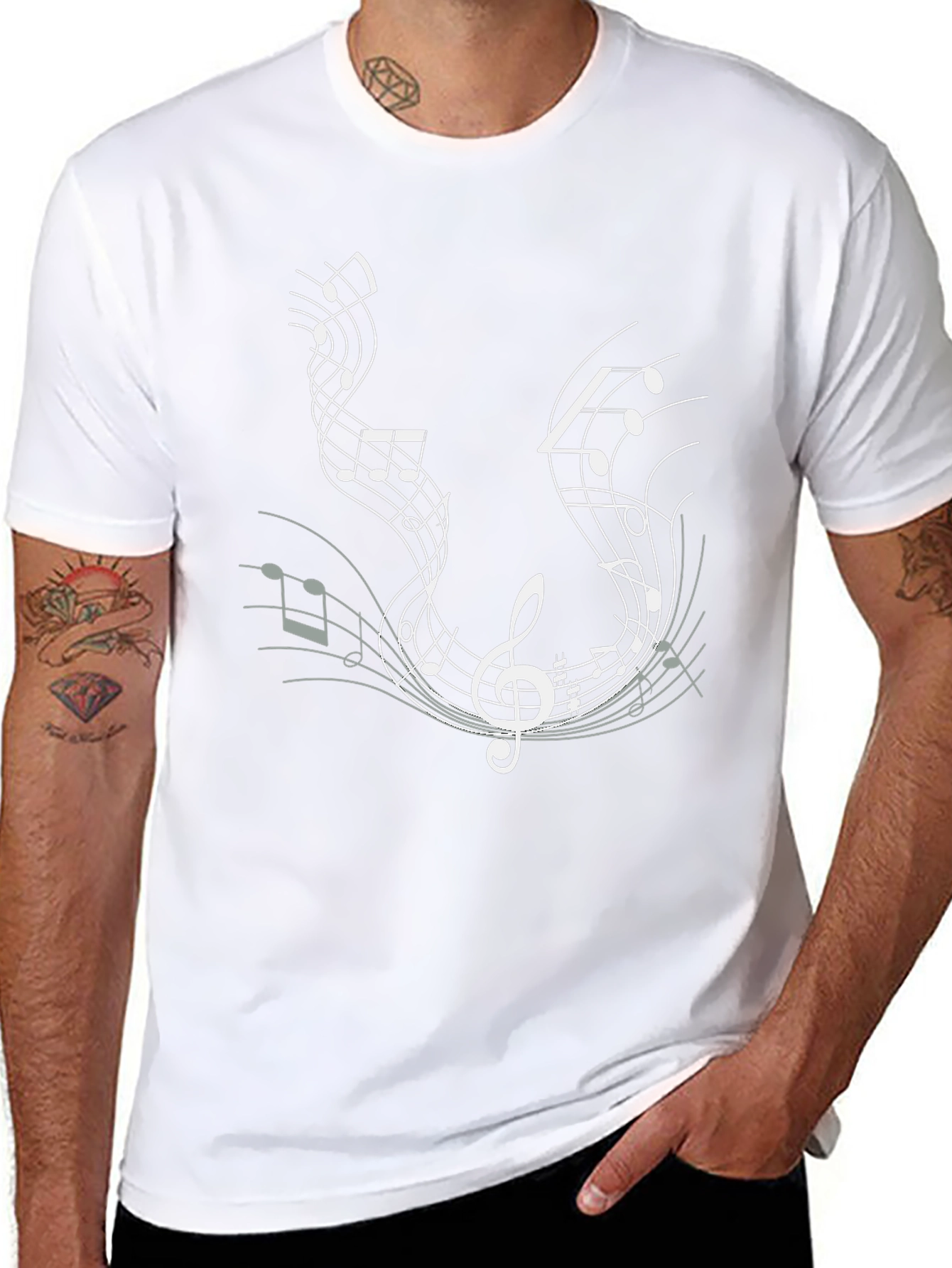 Music Notes Graphic Tee - Black Cotton T-Shirt