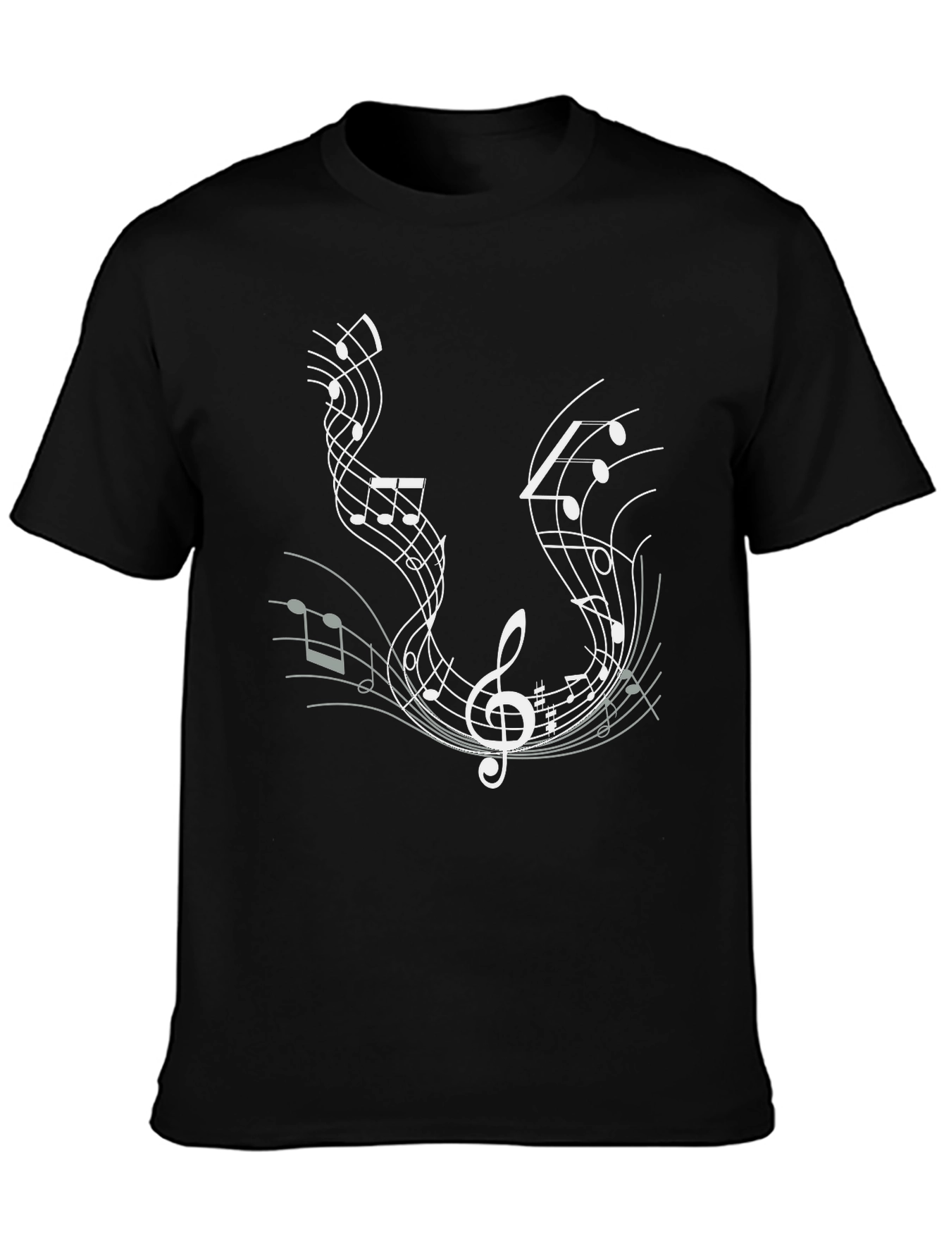 Music Notes Graphic Tee - Black Cotton T-Shirt
