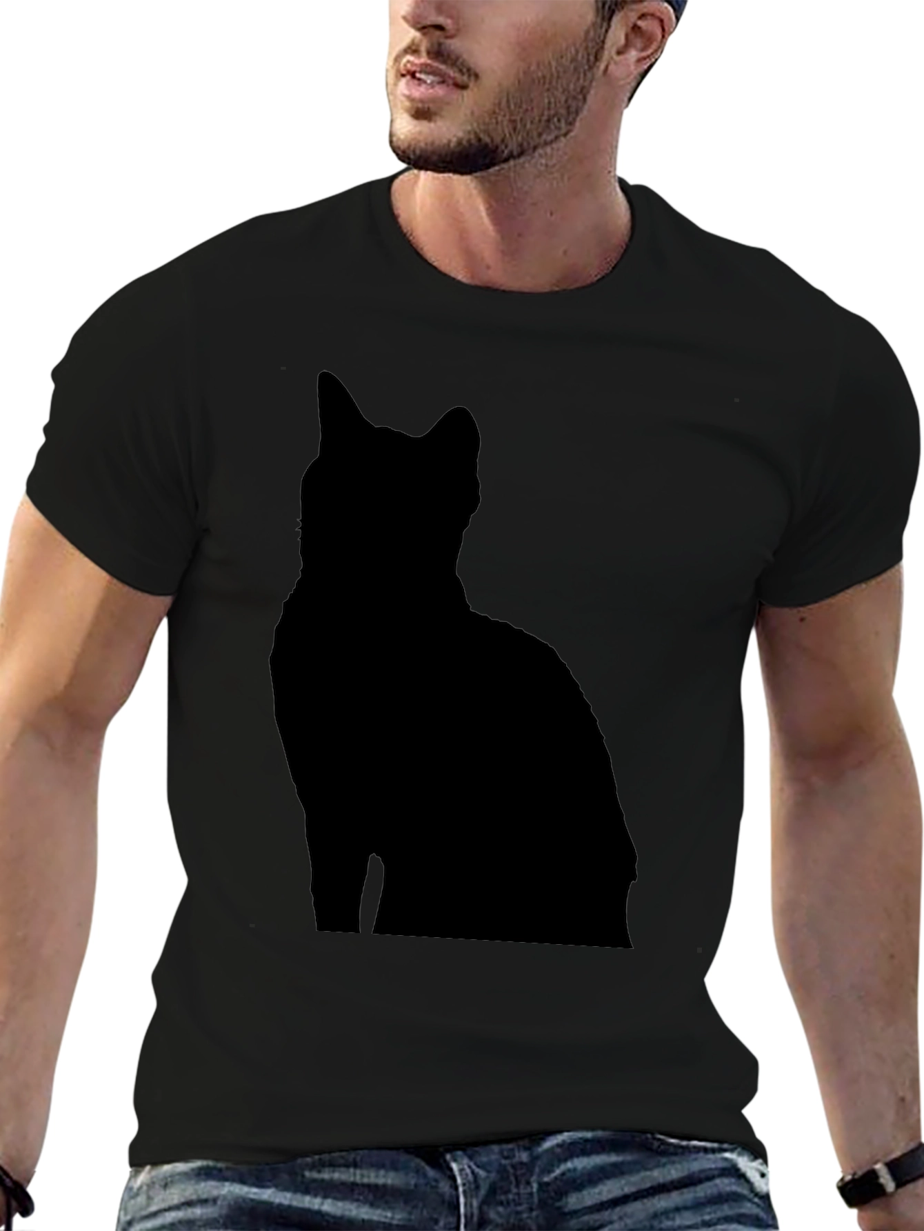Mens Black Cat Silhouette Graphic Tee