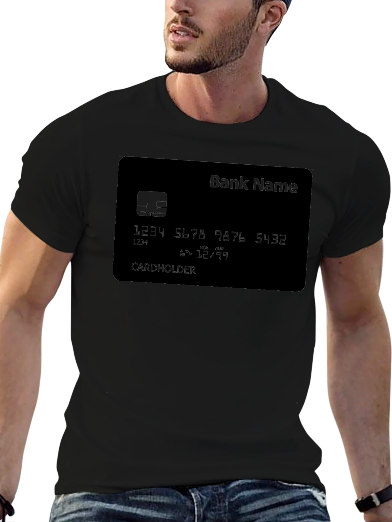 Novelty Credit Card Design Black T-Shirt