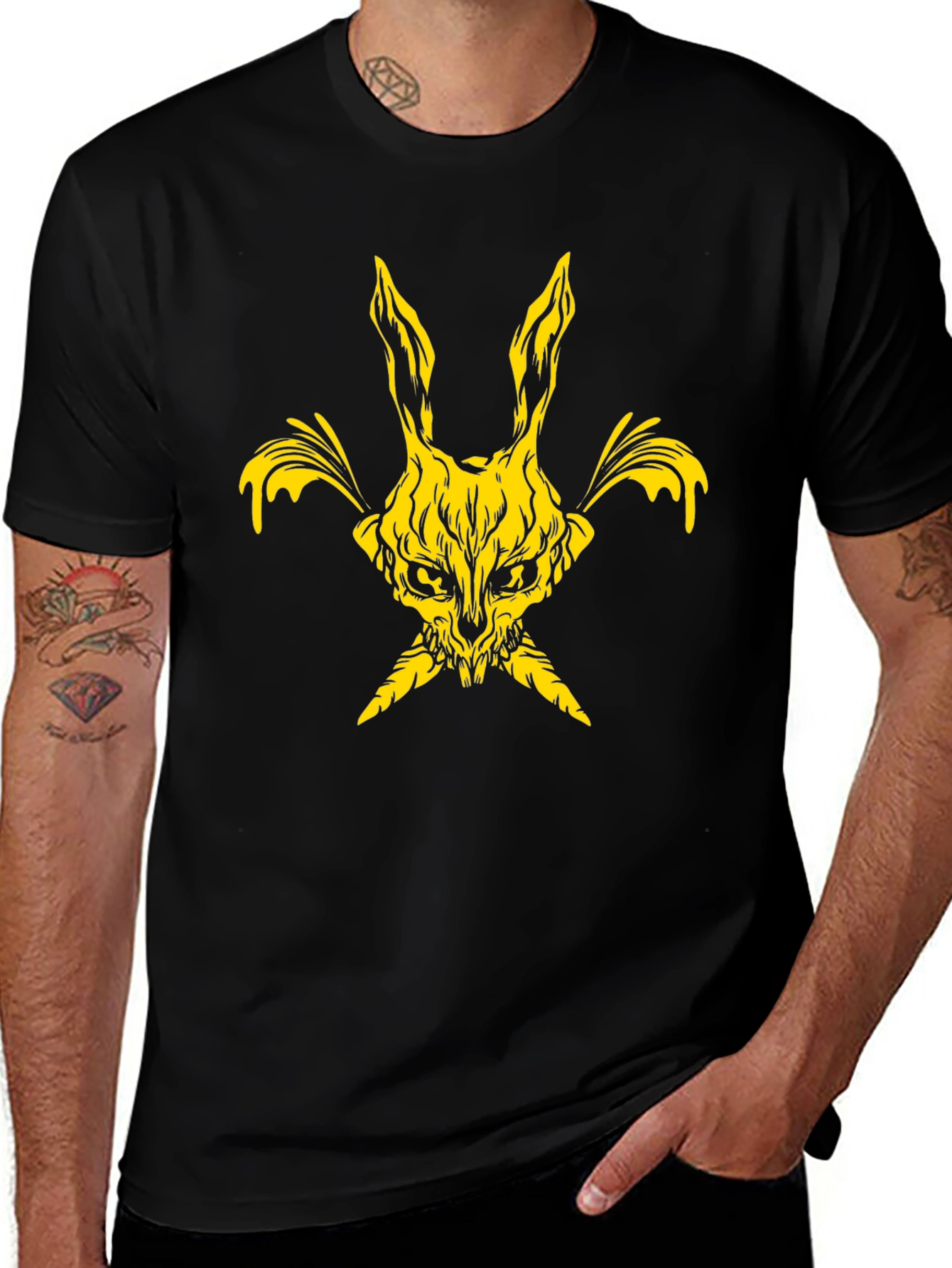 Skull Rabbit Graphic Tee - Black Cotton Blend
